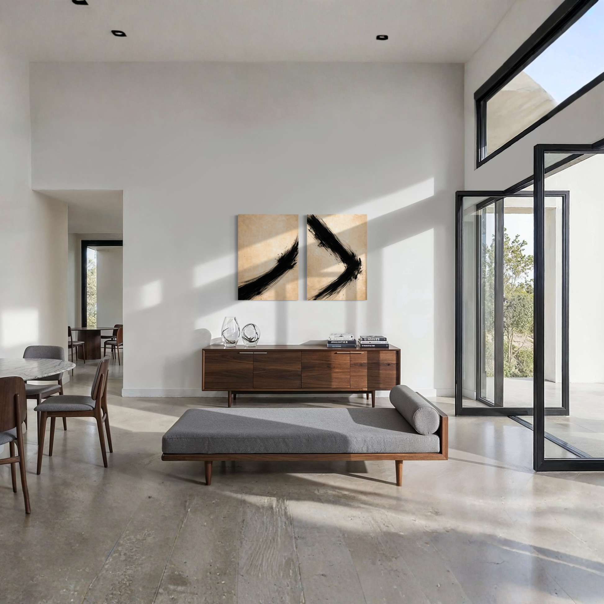 LunarHeartCo VECTOR Rise and Shift canvas art set featuring two modern abstract designs in neutral tones.