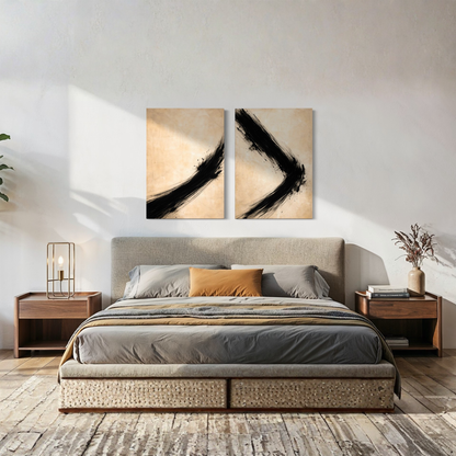 LunarHeartCo VECTOR Rise and Shift canvas art set featuring two modern abstract prints with vibrant colors on canvas