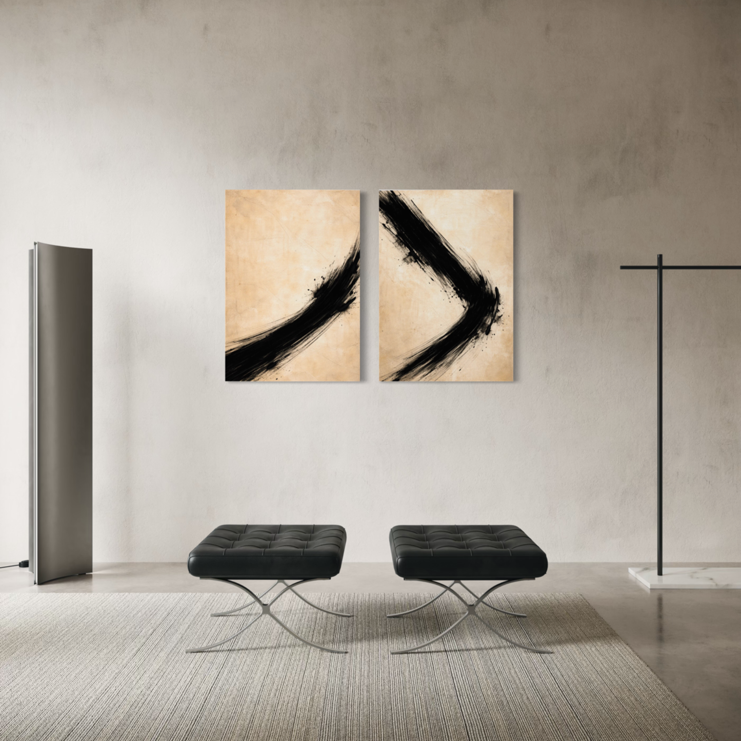 LunarHeartCo VECTOR Rise and Shift canvas art set featuring two modern abstract designs on textured canvas.