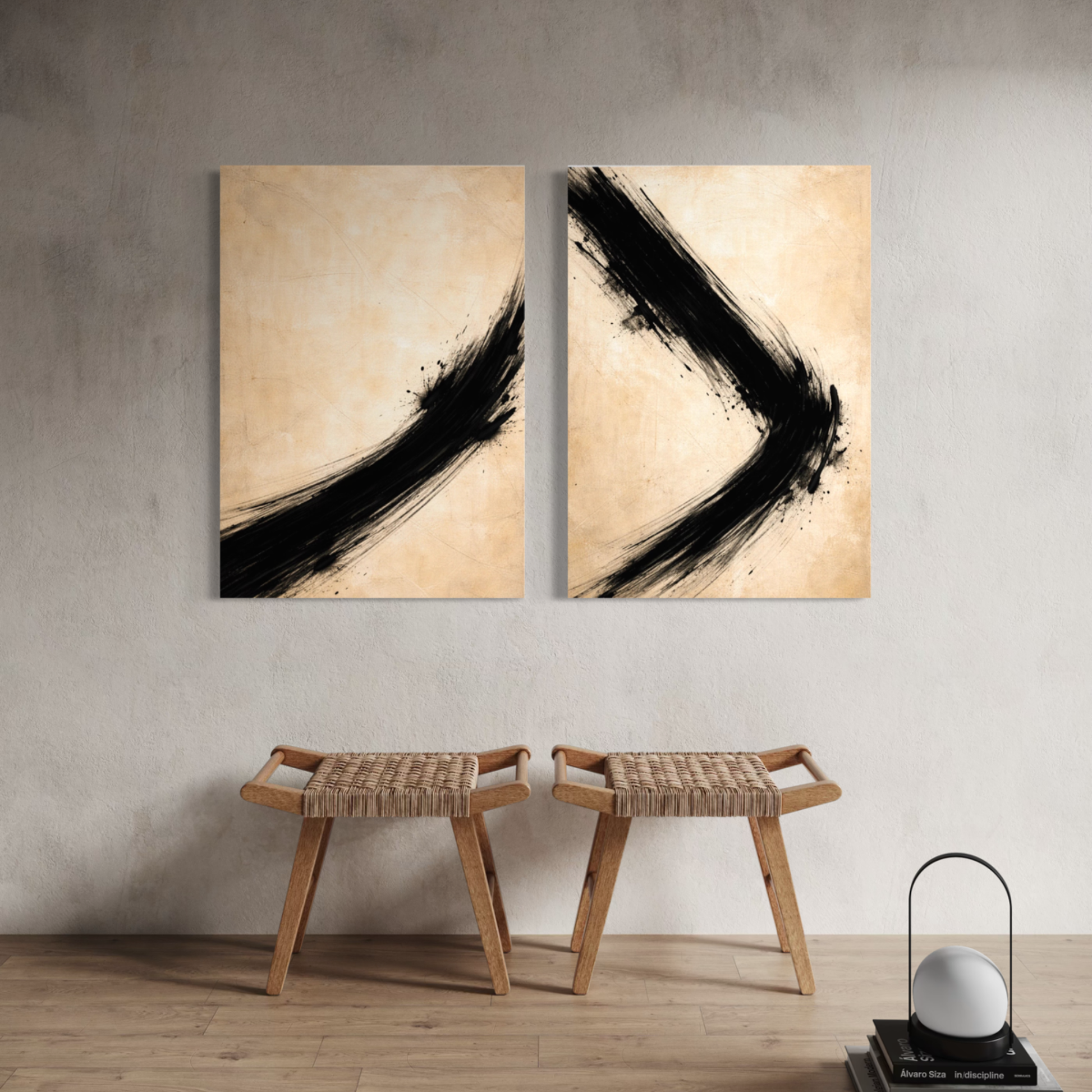 LunarHeartCo VECTOR Rise and Shift canvas art set featuring two abstract, textured art pieces with neutral tones and modern design.