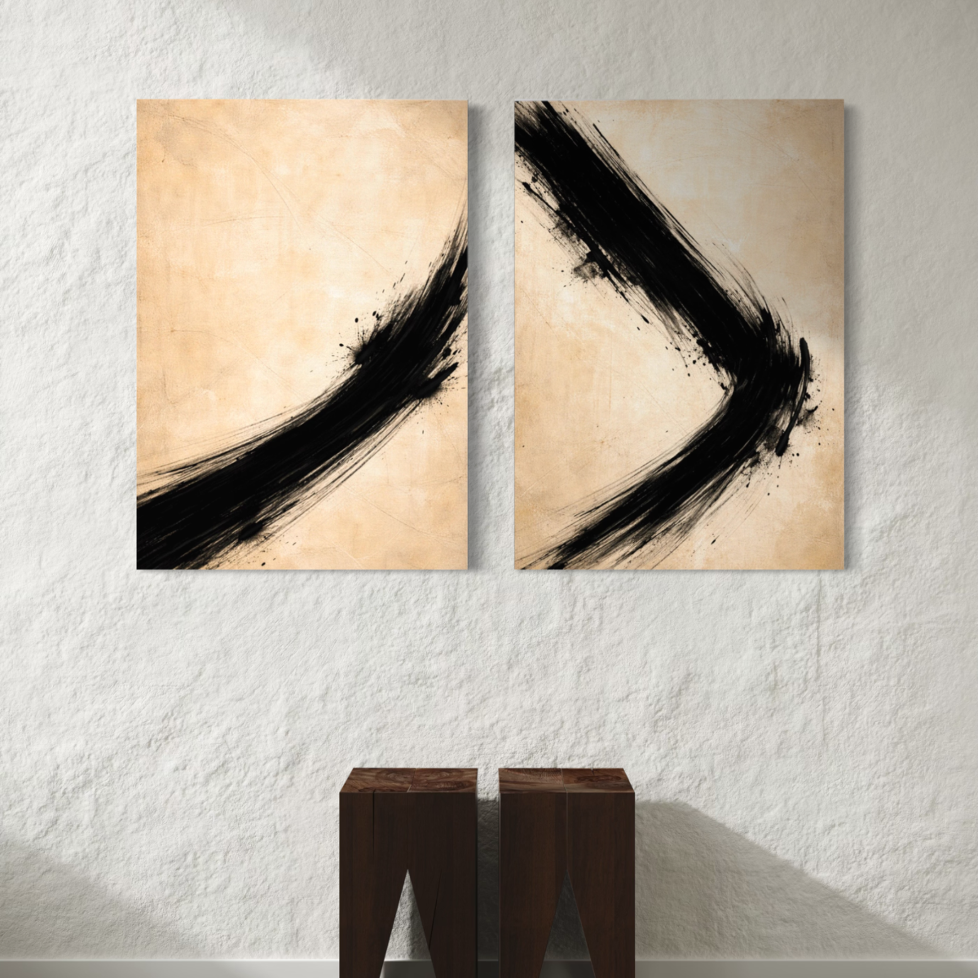 LunarHeartCo VECTOR Rise and Shift canvas art set featuring two abstract, modern designs on textured canvas backgrounds.