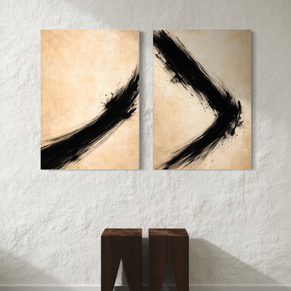 LunarHeartCo VECTOR Rise and Shift canvas art set featuring two abstract, modern designs on textured canvas backgrounds.