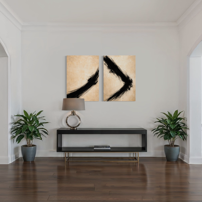 LunarHeartCo VECTOR Rise and Shift canvas art set featuring two abstract designs in vibrant colors on textured canvas.