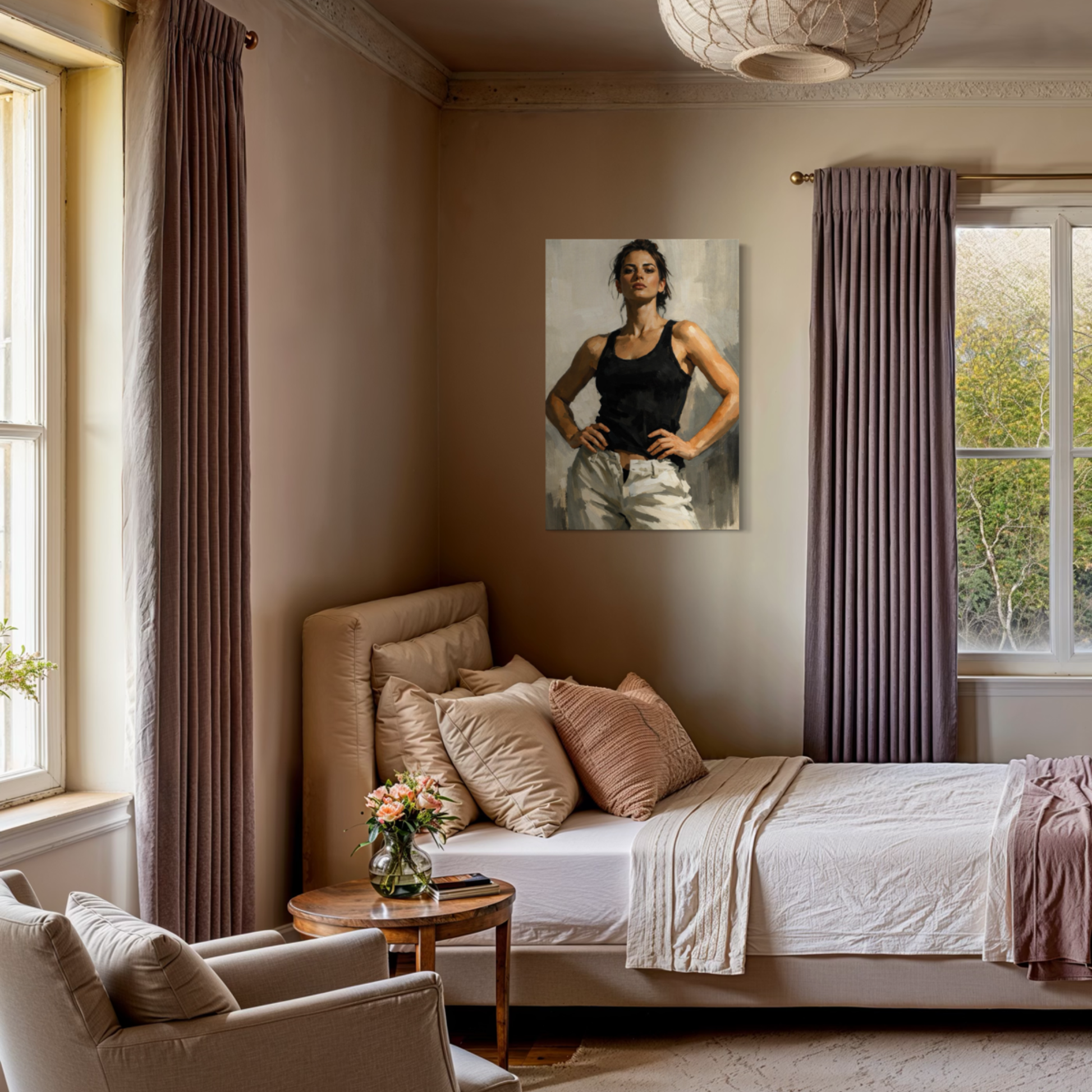 LunarHeartCo Figure Study I grounded canvas art featuring a detailed sketch of a seated human figure on a textured canvas background.