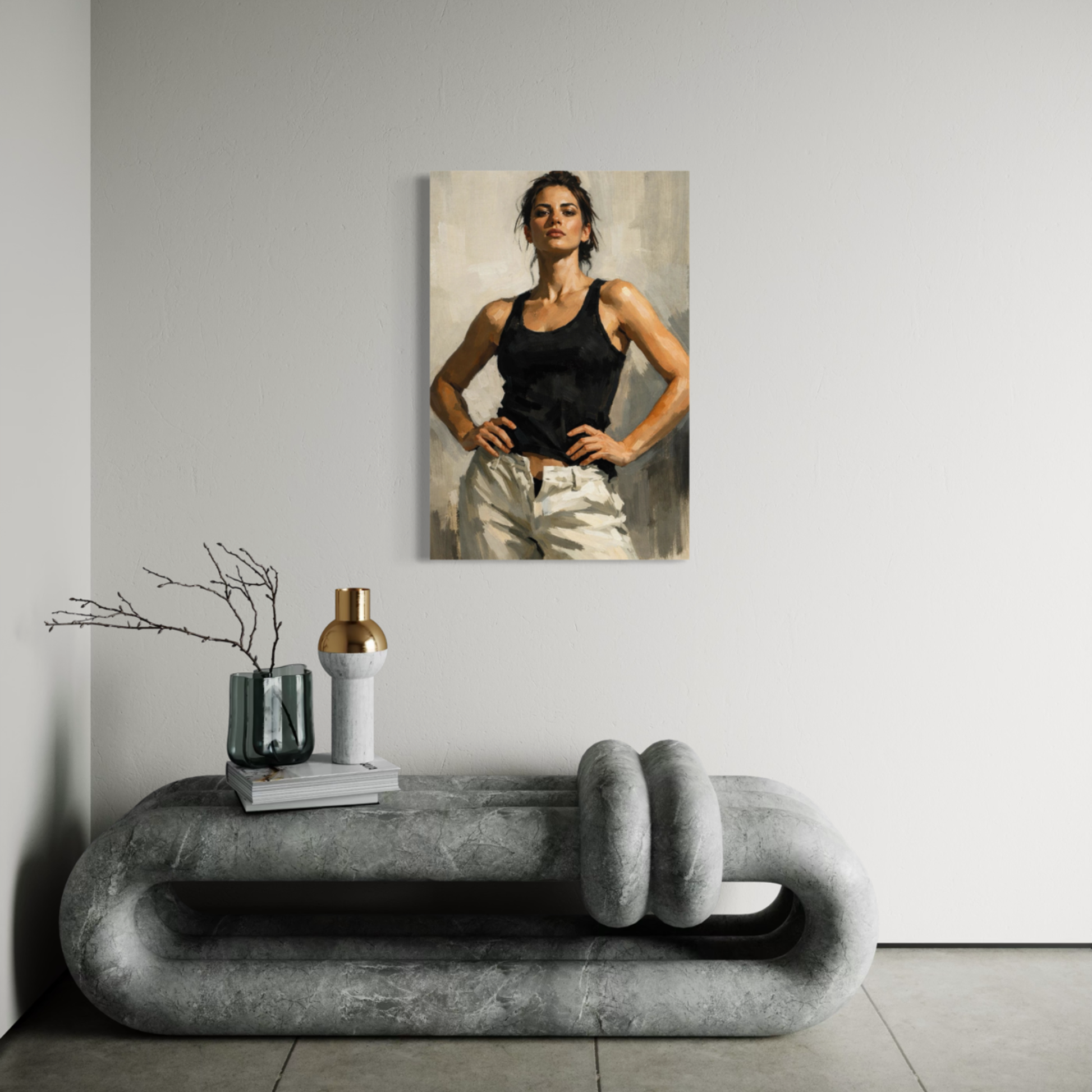 LunarHeartCo Figure Study I grounded canvas art depicting a minimalist geometric figure on a neutral background.