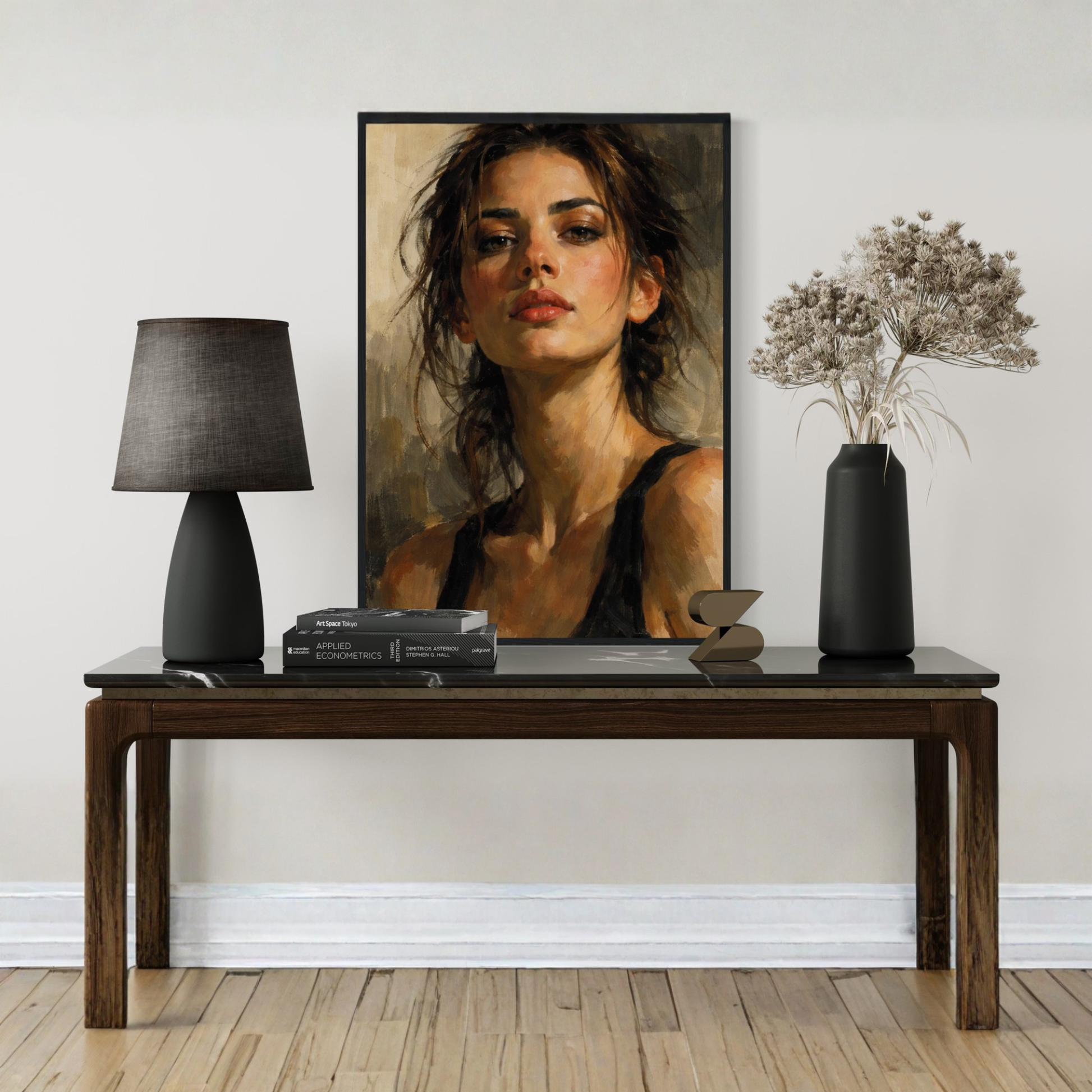 LunarHeartCo Figure Study II framed wall art print depicting a tension-filled abstract figure on a neutral background.