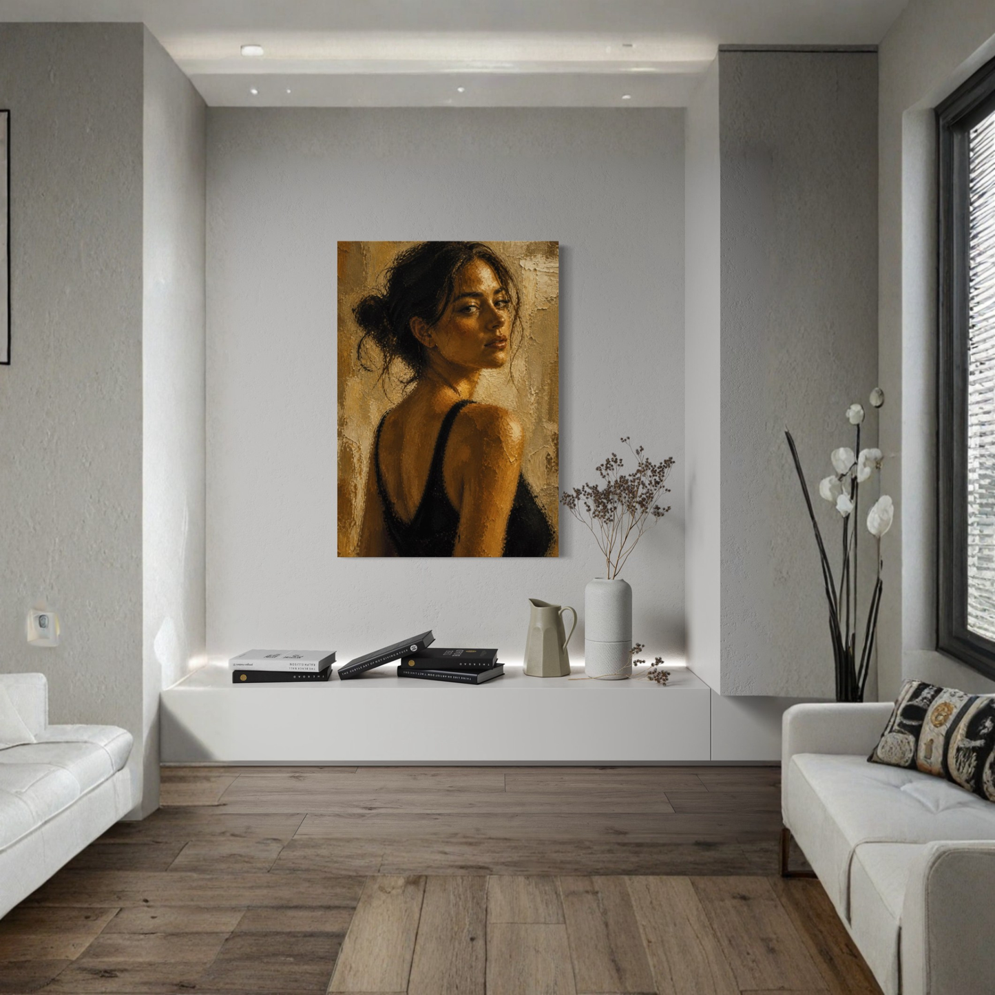LunarHeartCo Figure Study III control canvas art showing abstract human figure sketch on textured canvas background.