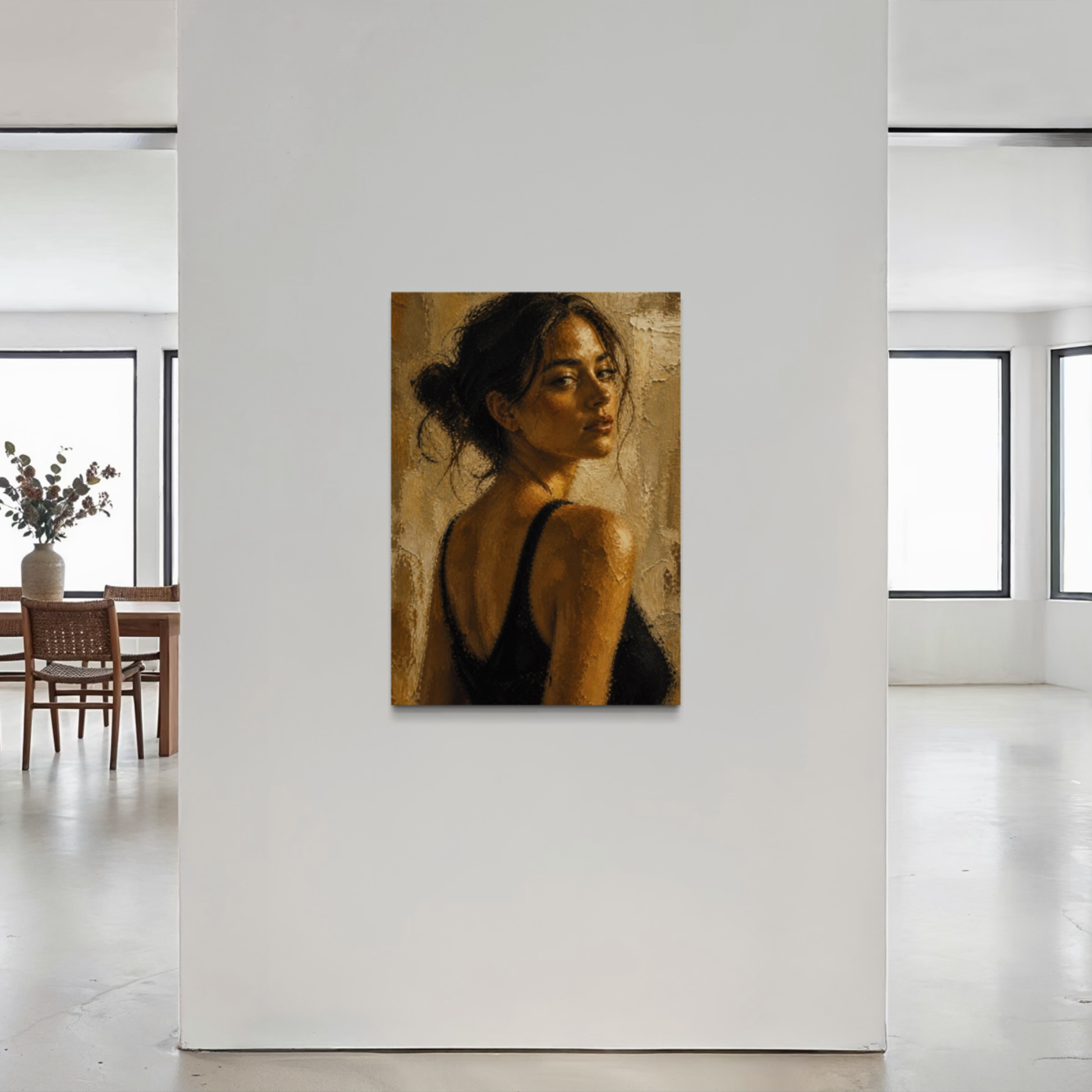 LunarHeartCo Figure Study III artwork on canvas, featuring abstract human figure in muted tones, modern art decor.