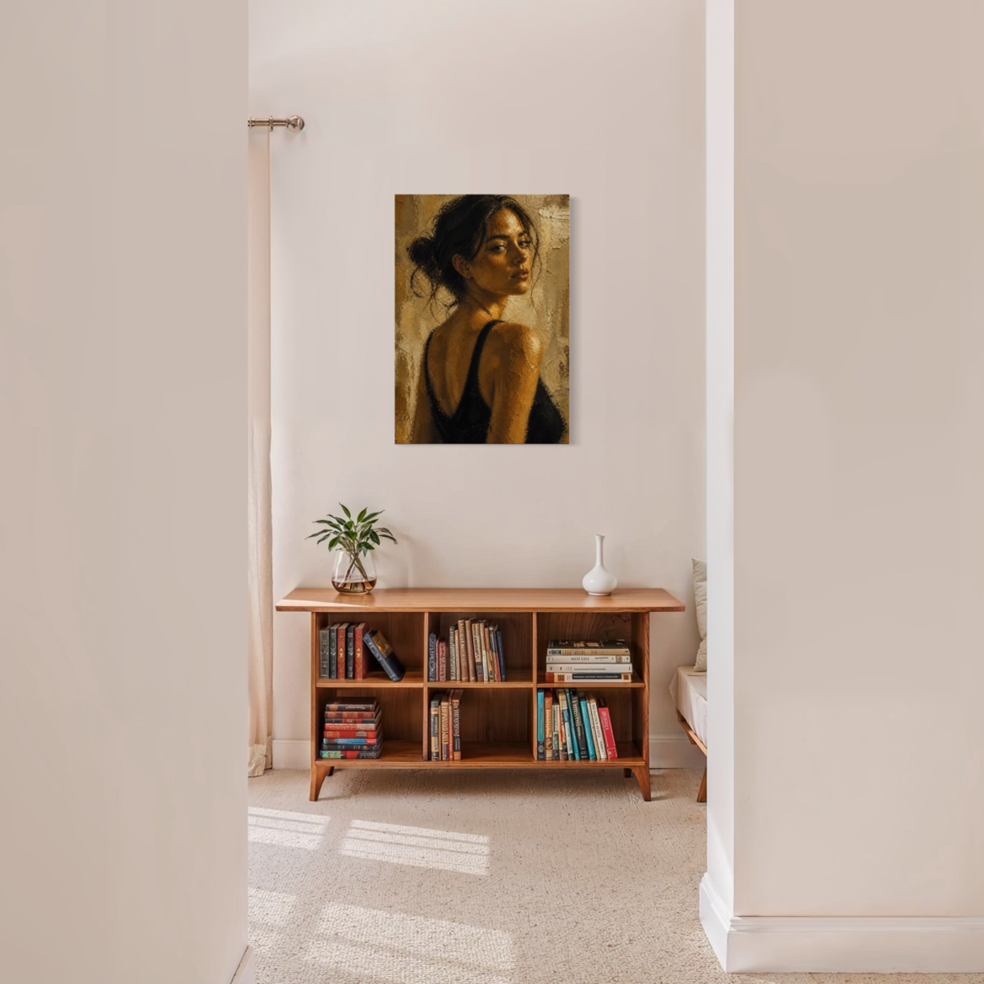 LunarHeartCo Figure Study III control canvas art featuring an abstract figure sketch on textured canvas.