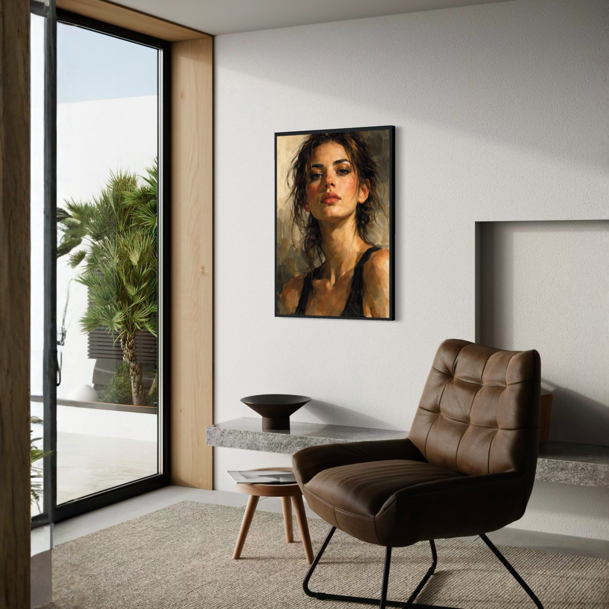 Framed wall art print "Figure Study II — Tension" by LunarHeartCo featuring a monochrome figure sketch on a white background.