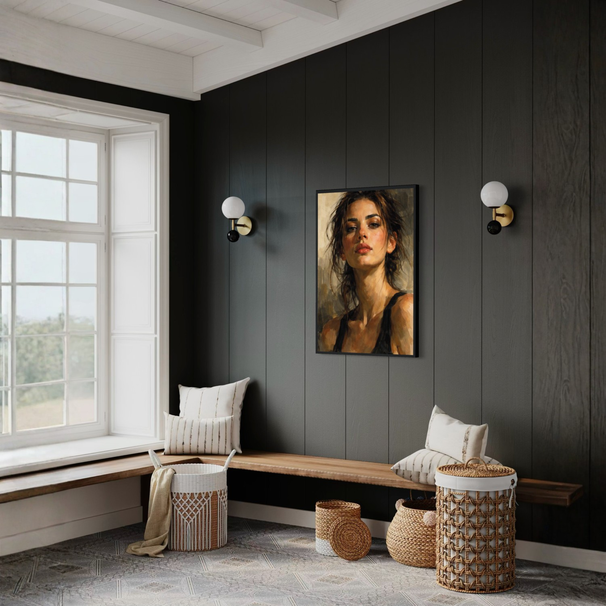 Framed wall art print "Figure Study II — Tension" by LunarHeartCo featuring a monochrome artistic figure study.