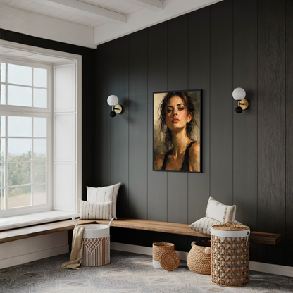 Framed wall art print "Figure Study II — Tension" by LunarHeartCo featuring a monochrome artistic figure study.