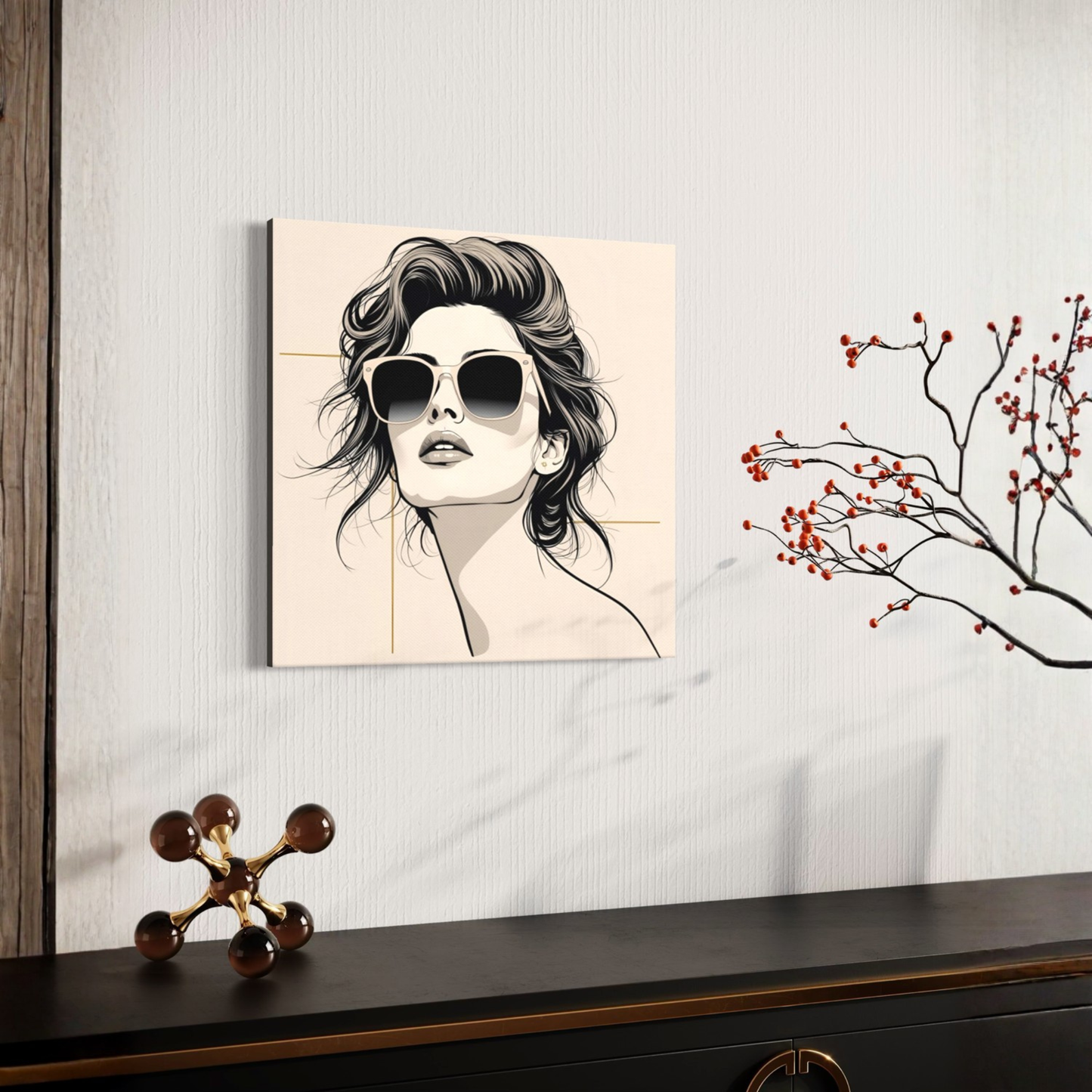 LunarHeartCo LINE STUDY P3 portrait canvas wall art, 16x16 inches, featuring abstract line art on a neutral background.