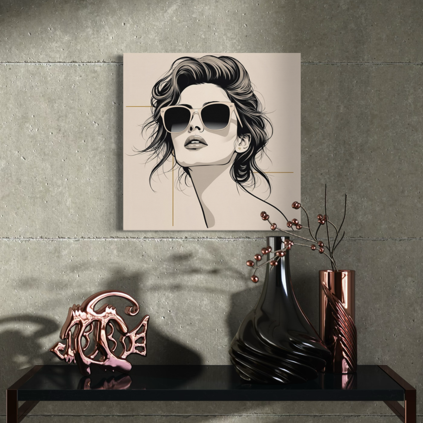 LunarHeartCo LINE STUDY P3 portrait canvas wall art, 16x16 inches with abstract line design on textured surface.