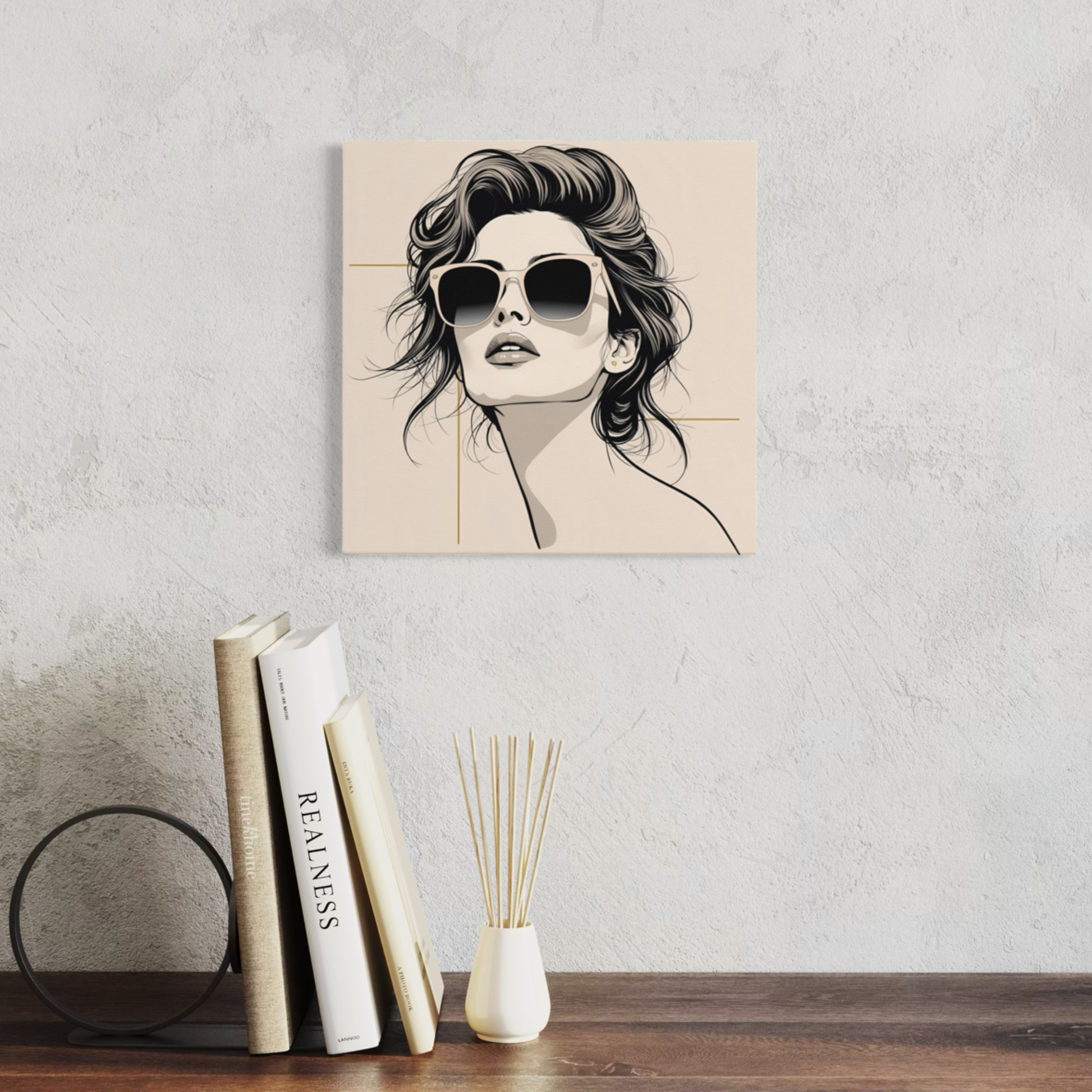 LunarHeartCo LINE STUDY P3 portrait canvas wall art, 16x16 inches, featuring abstract line art on a neutral background.