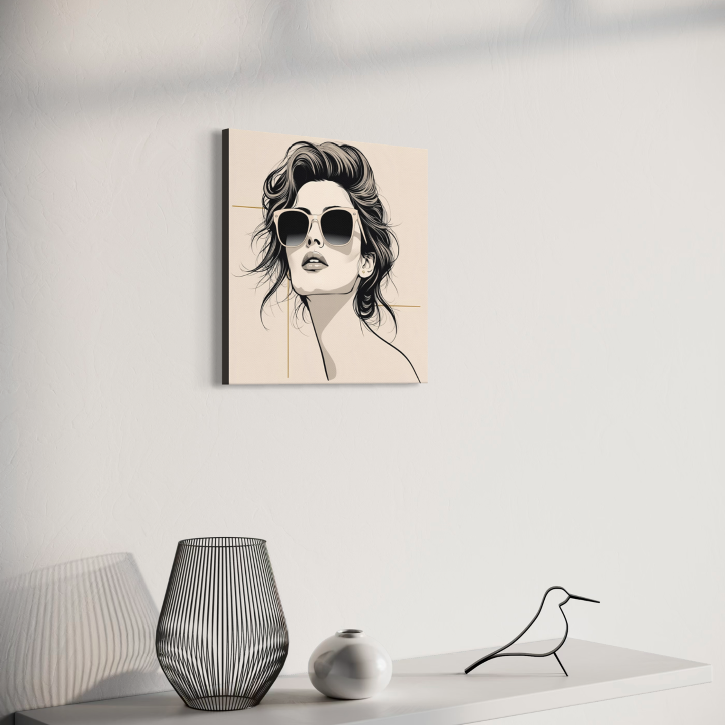 LunarHeartCo LINE STUDY P3 portrait canvas wall art, 16x16 inches, featuring minimalist line drawing on textured surface.