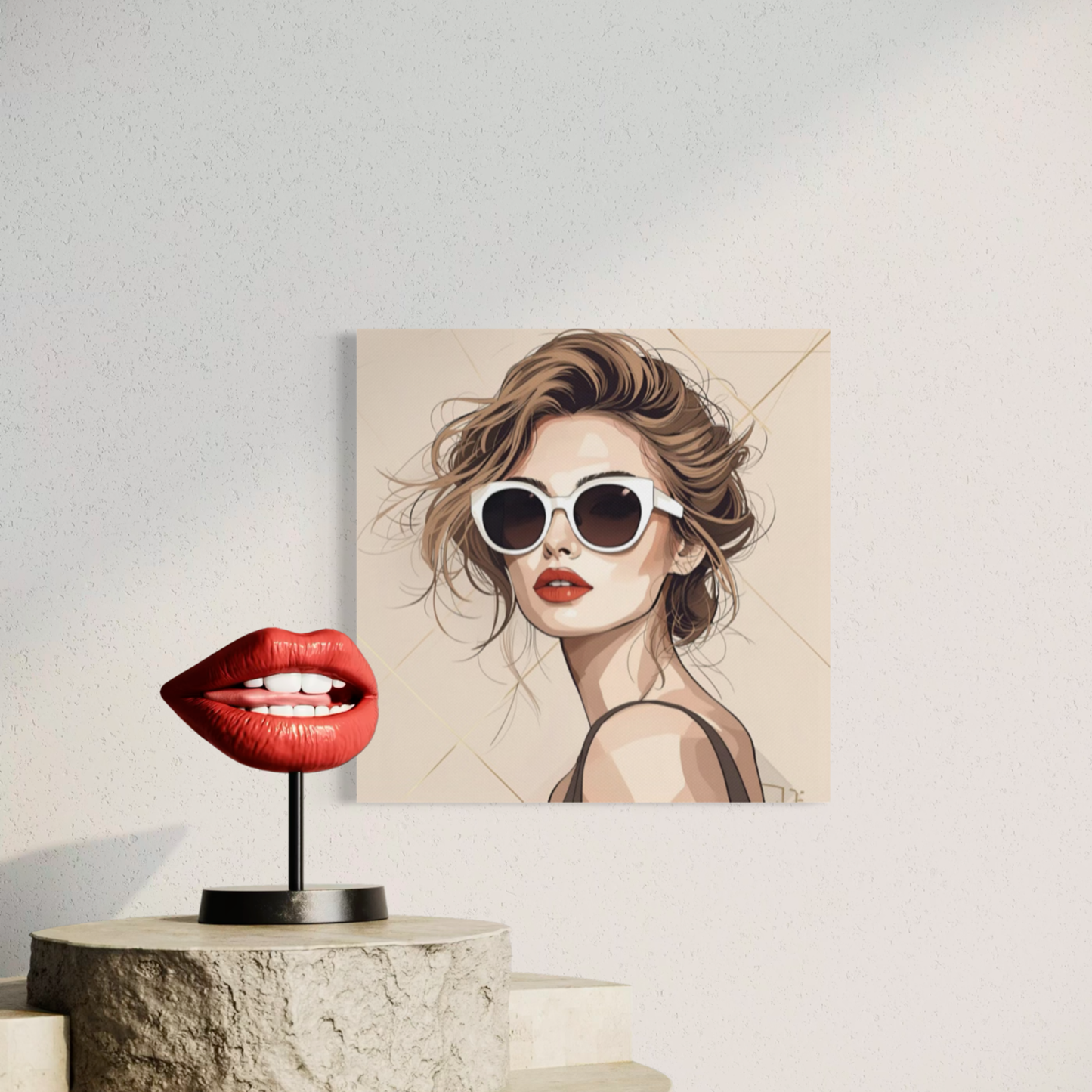 LunarHeartCo LINE STUDY P2 portrait canvas wall art, 16x16 inches, featuring minimalist line drawing on a neutral background.