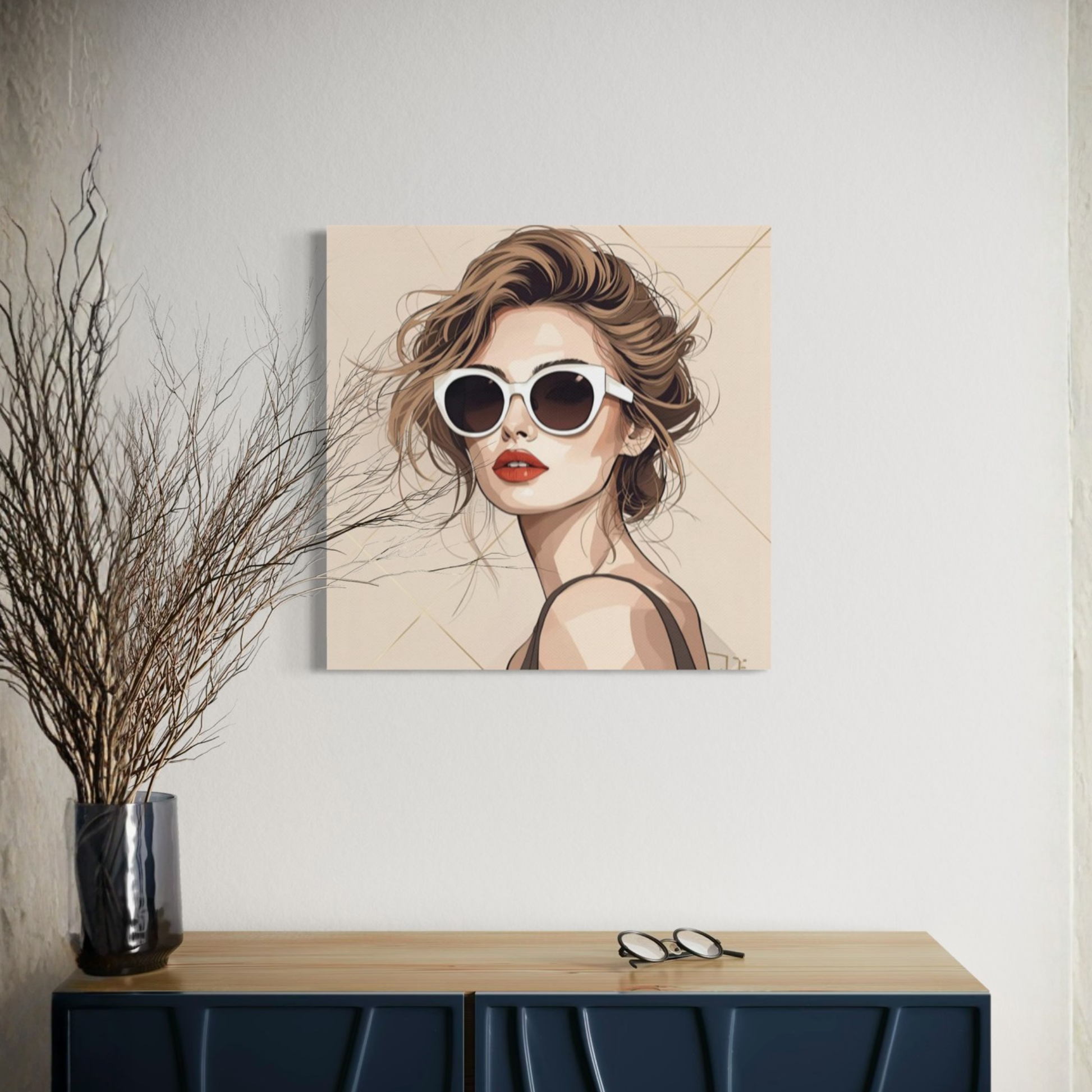 LunarHeartCo LINE STUDY P2 portrait canvas wall art, 16x16 inches, featuring minimalist black and white line art design.