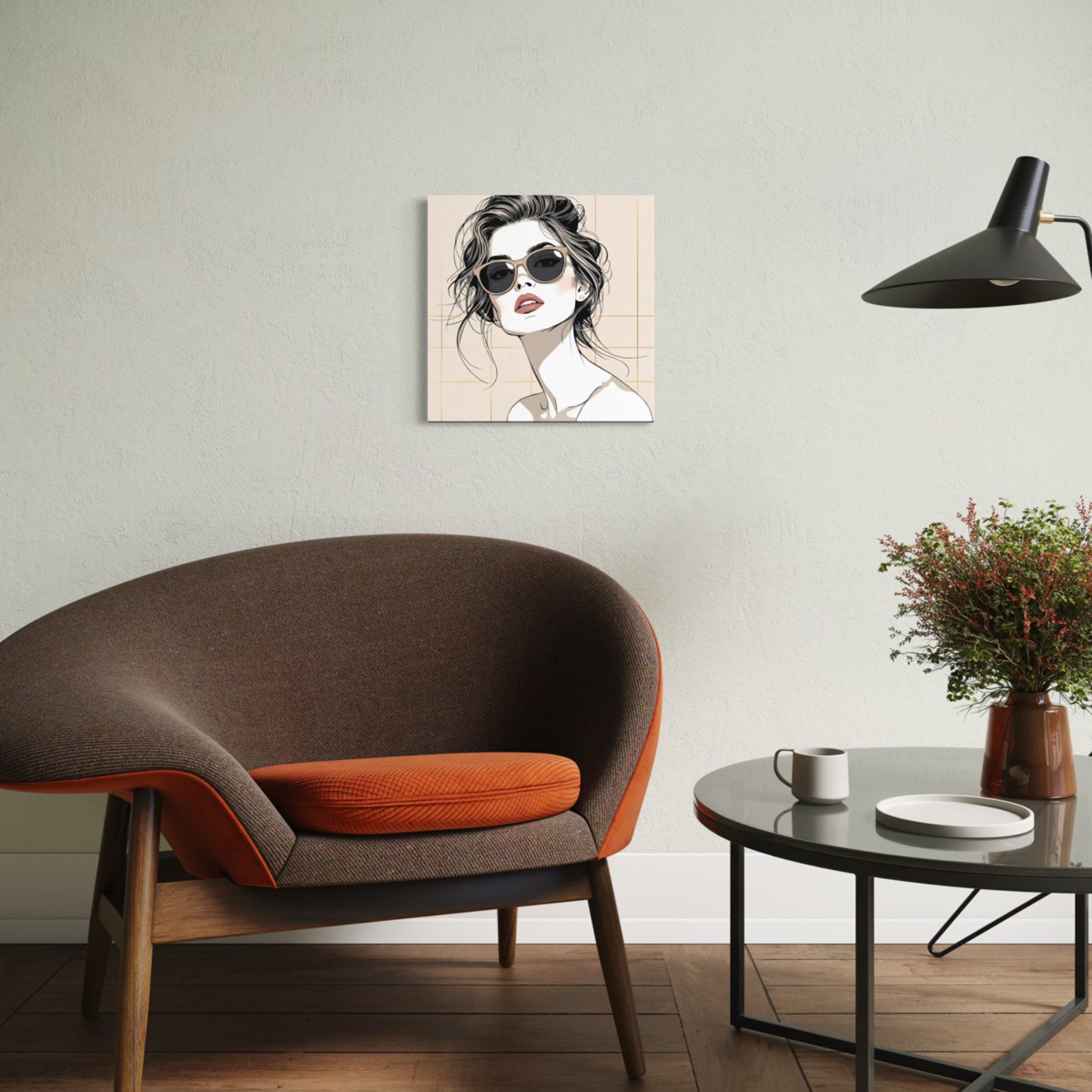 LunarHeartCo LINE STUDY P1 portrait canvas wall art, 16x16 inches, featuring abstract line art on a neutral background.