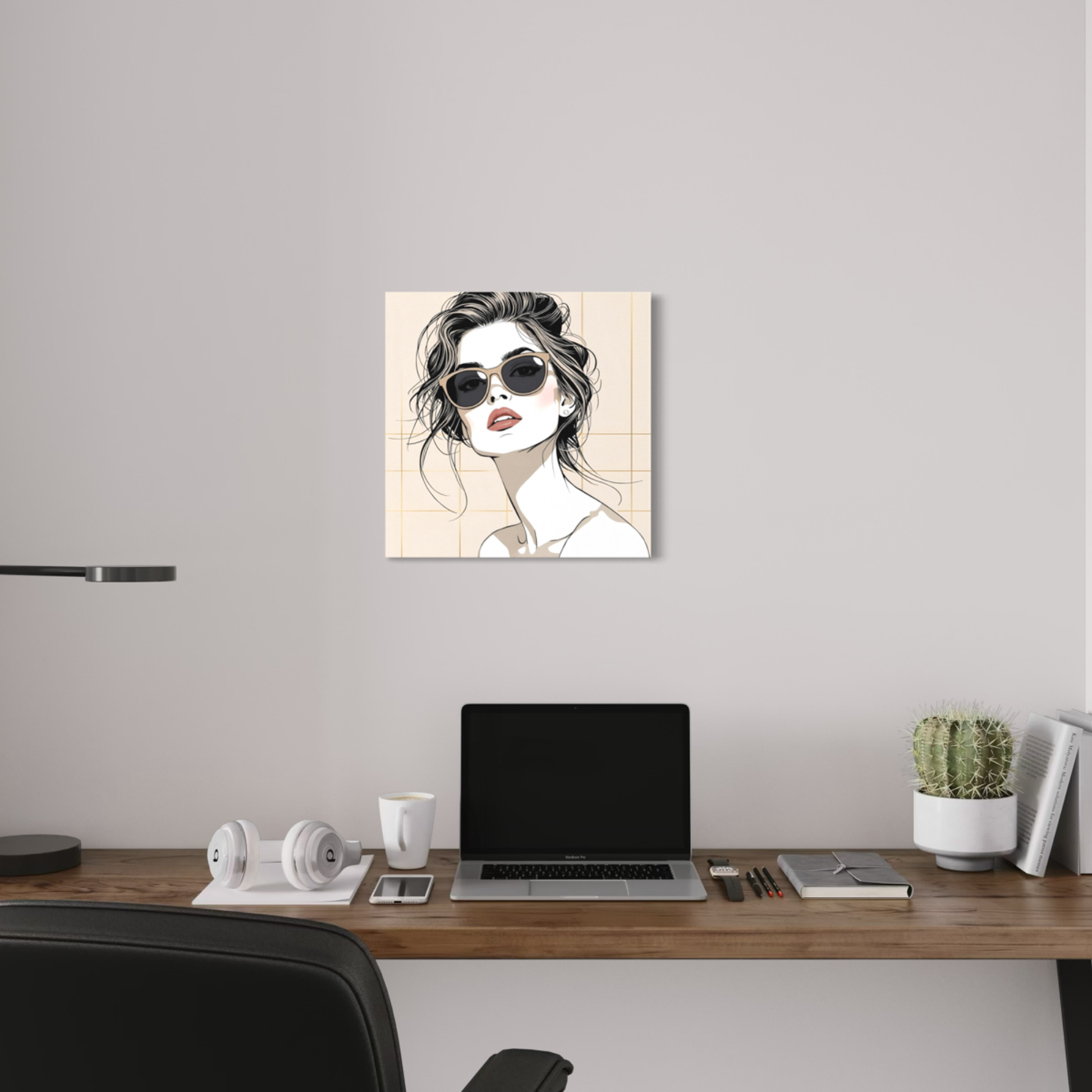 Portrait canvas wall art featuring a LINE STUDY P1 design in 16x16 inches by LunarHeartCo, displayed on a modern wall.