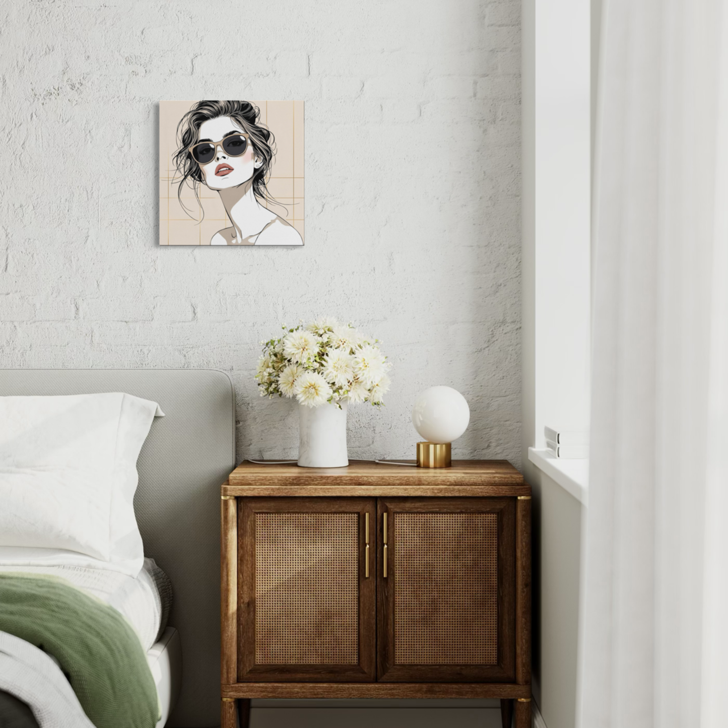 LunarHeartCo LINE STUDY P1 portrait canvas wall art, 16x16 inches, featuring abstract line design on a neutral background.