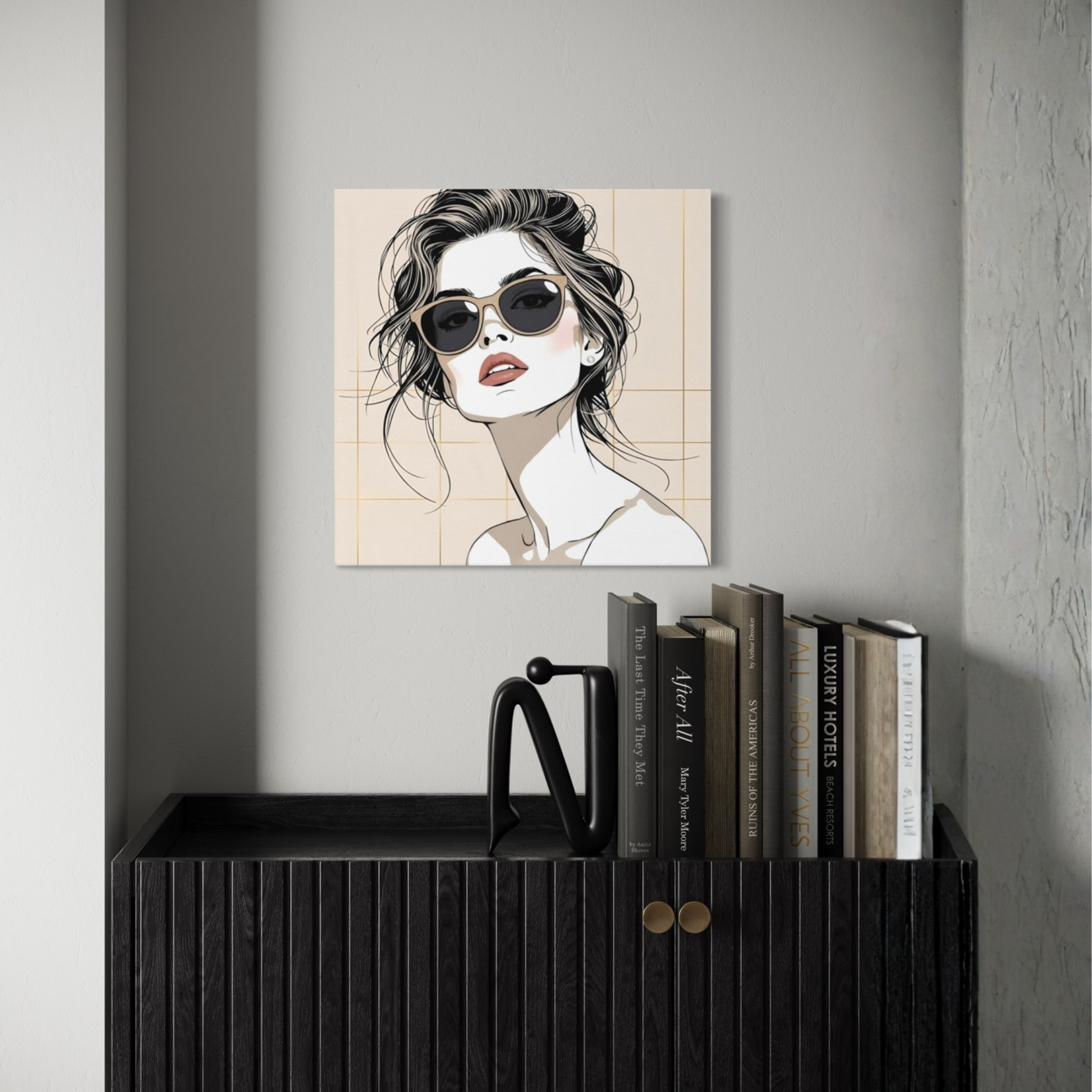 LunarHeartCo LINE STUDY P1 portrait canvas wall art, 16x16 inches, featuring abstract line design on textured canvas surface.