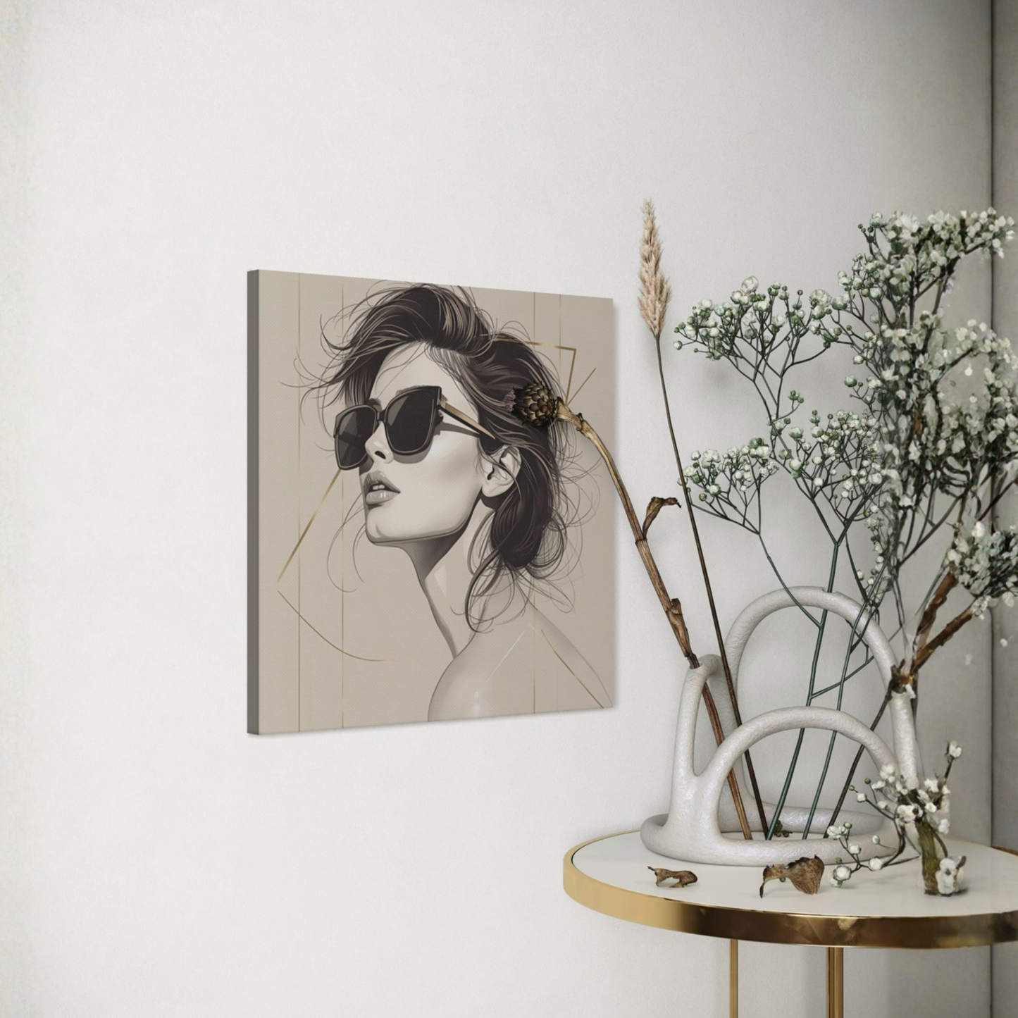 LunarHeartCo LINE STUDY P4 portrait canvas wall art, 16x16 inches, featuring abstract line art on a neutral background.