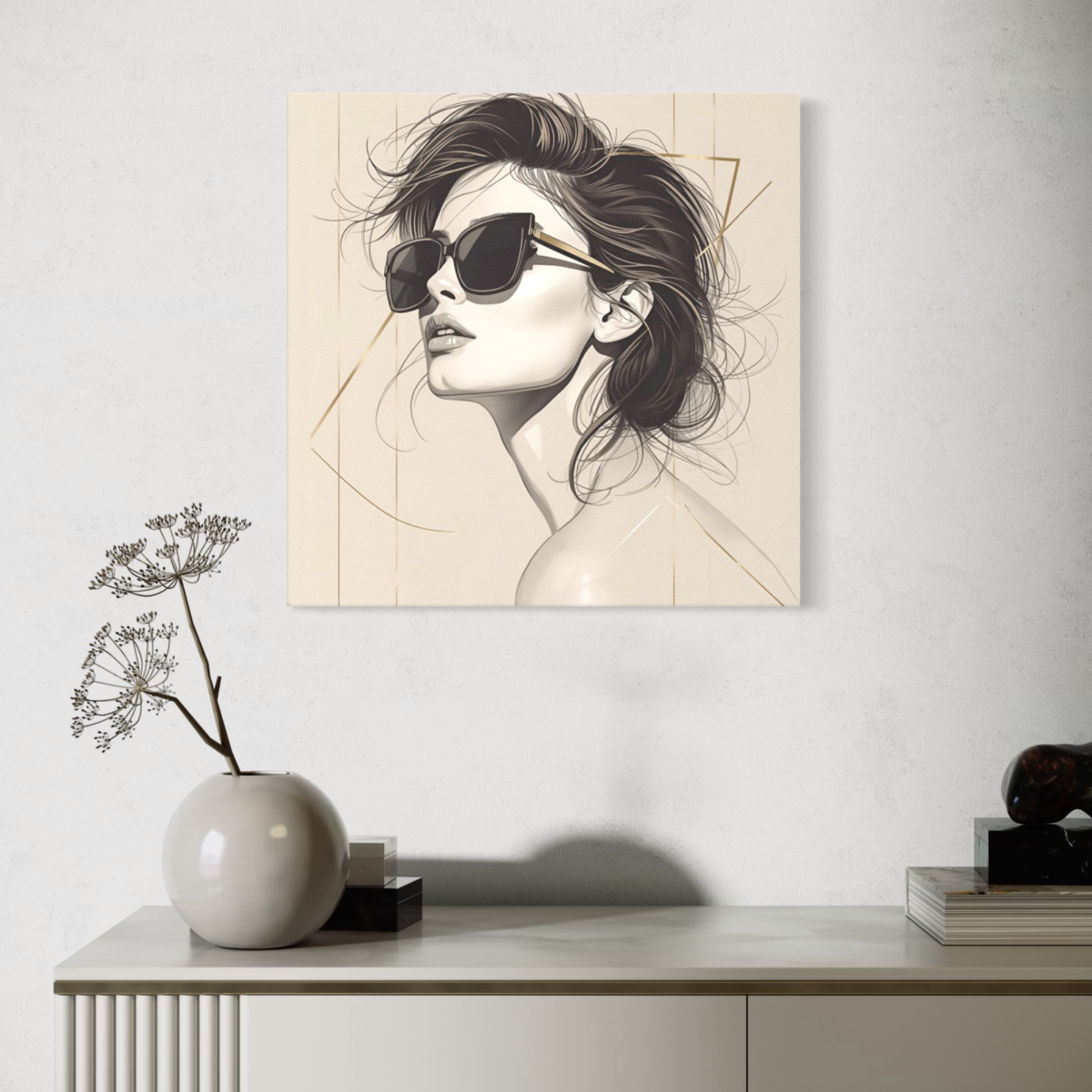 LunarHeartCo LINE STUDY P4 portrait canvas wall art, 16x16 inches, featuring abstract line drawing in modern decor style