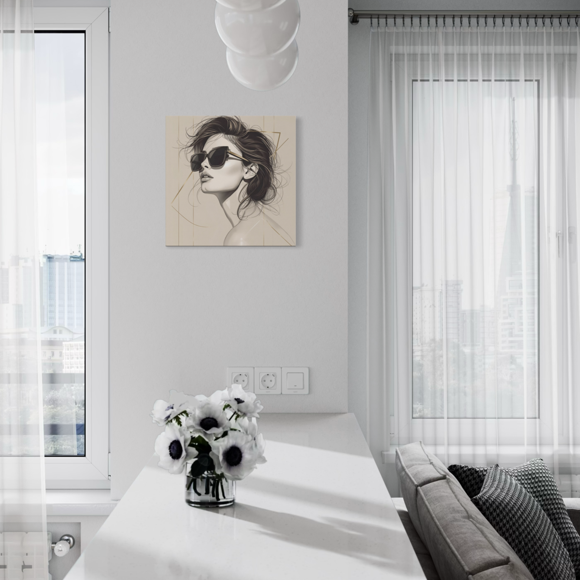 LunarHeartCo LINE STUDY P4 portrait canvas wall art, 16x16 inches, featuring abstract line drawing on a neutral background.