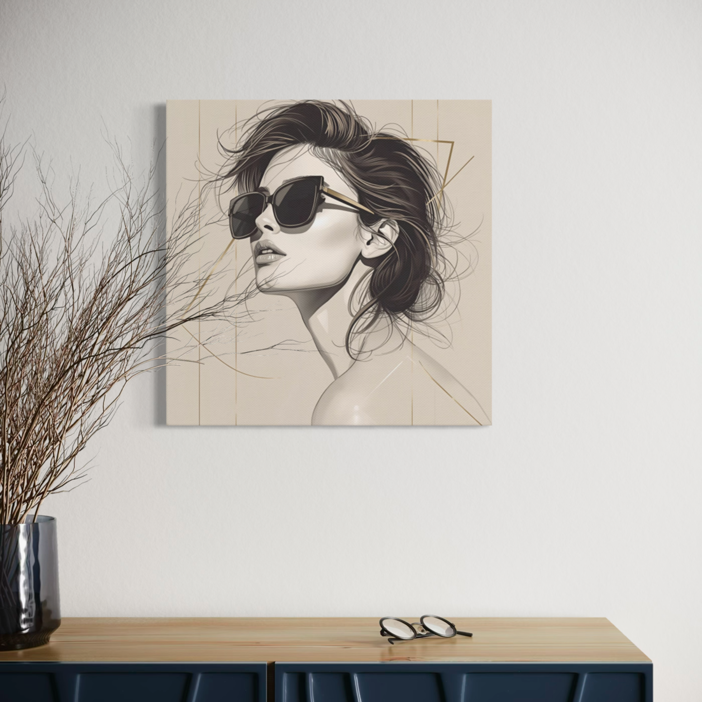 LunarHeartCo LINE STUDY P4 portrait canvas wall art, 16x16 inches, featuring abstract line design on textured canvas.