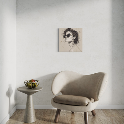 LunarHeartCo LINE STUDY P4 portrait canvas wall art, 16x16 inches, featuring minimalist line drawing on textured background.
