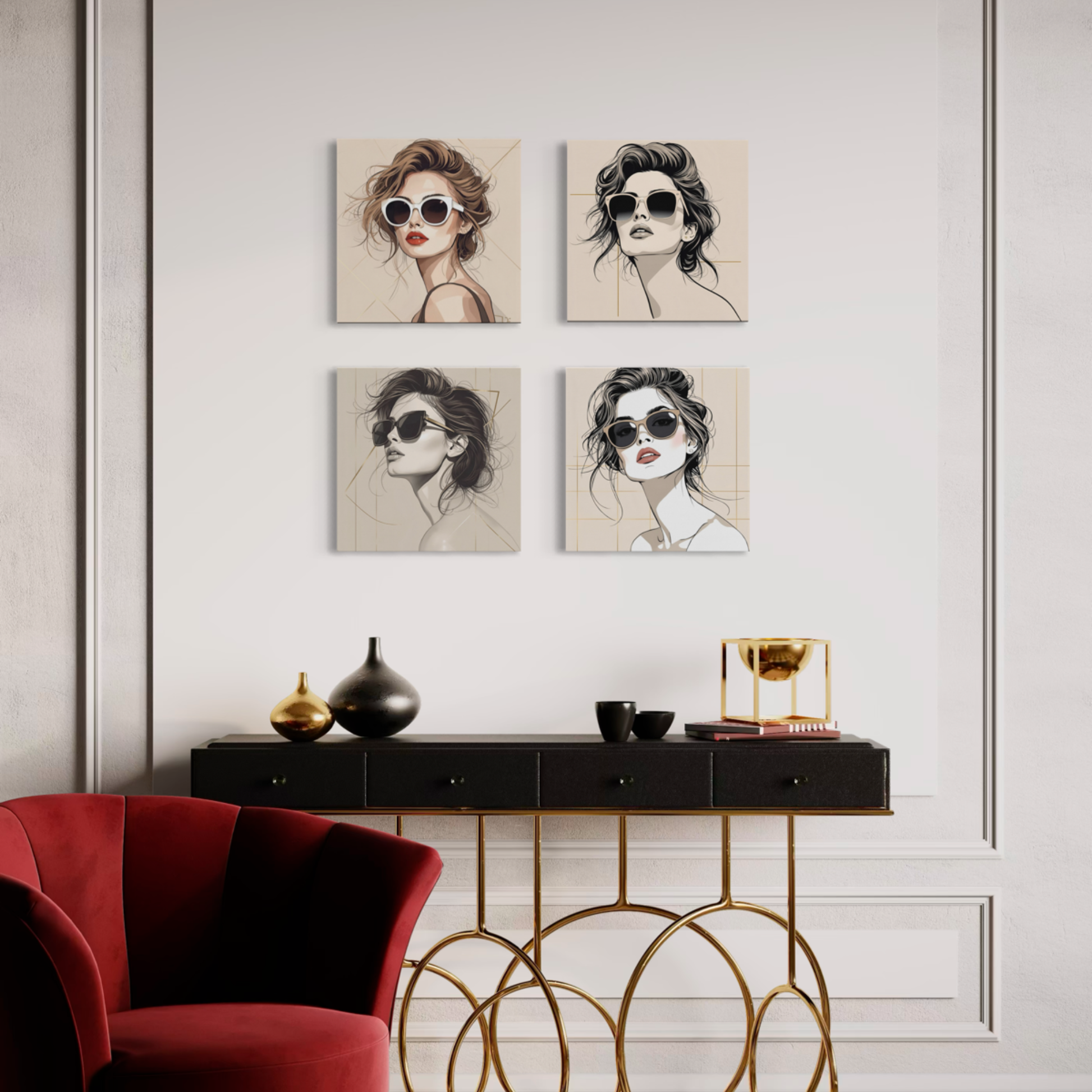 LunarHeartCo LINE STUDY P4 portrait canvas wall art, 16x16 inches, featuring minimalist line drawing on textured canvas.