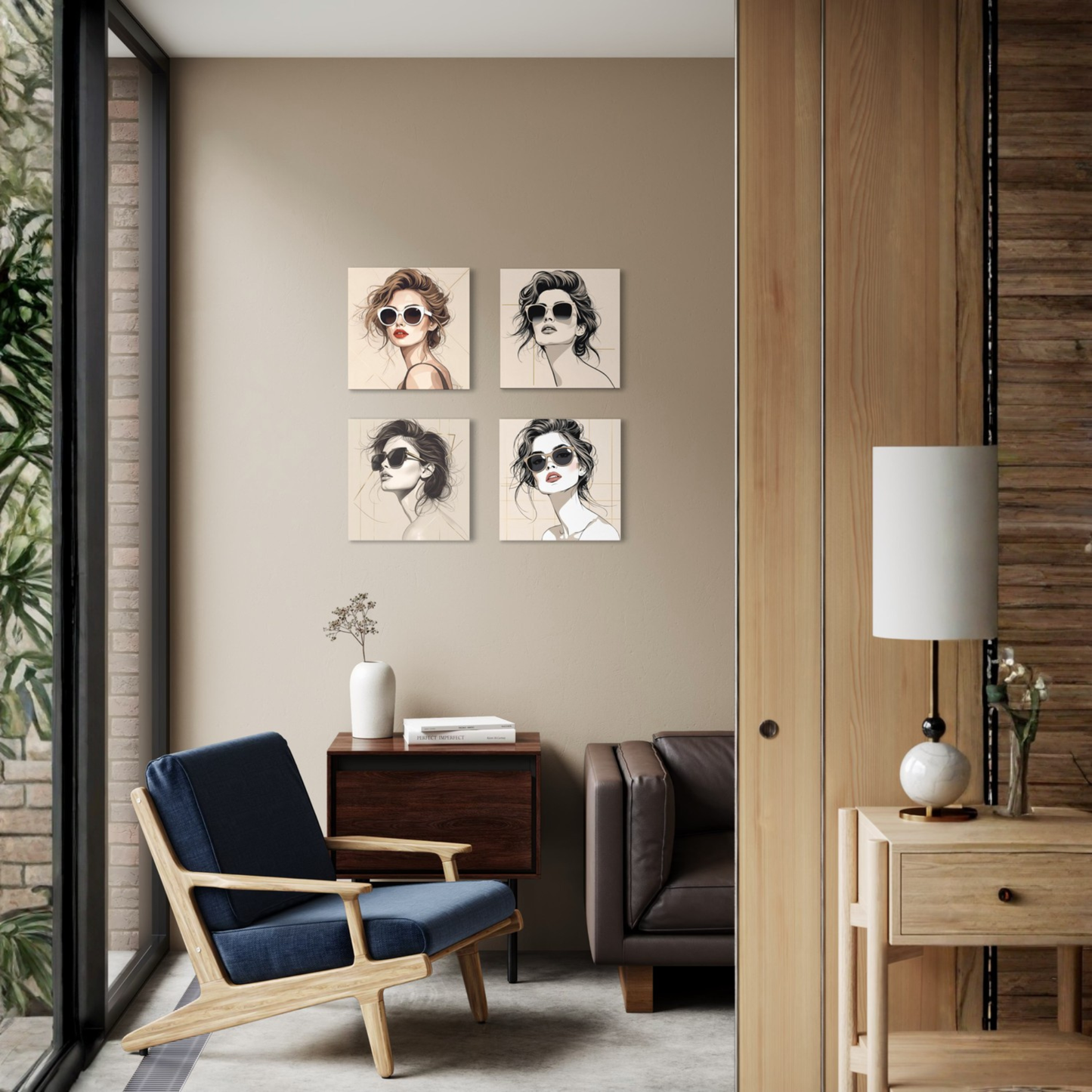 LunarHeartCo LINE STUDY P2 portrait canvas wall art, 16x16 inches, showcasing minimalist black and white line art on textured surface.