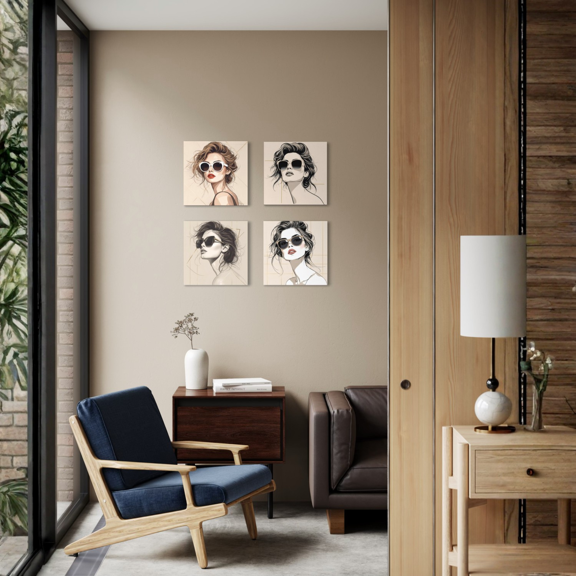 LunarHeartCo LINE STUDY P2 portrait canvas wall art, 16x16 inches, showcasing minimalist black and white line art on textured surface.