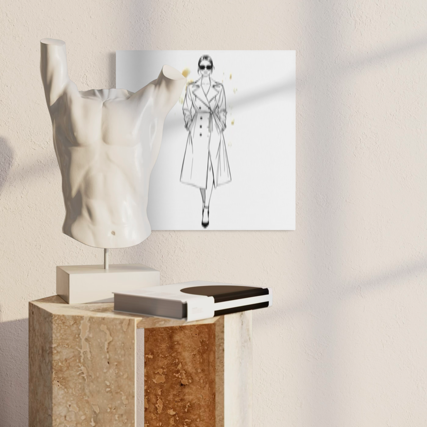 LunarHeartCo LINE STUDY III figure canvas wall art, 16x16 inches, featuring abstract line design on textured canvas.