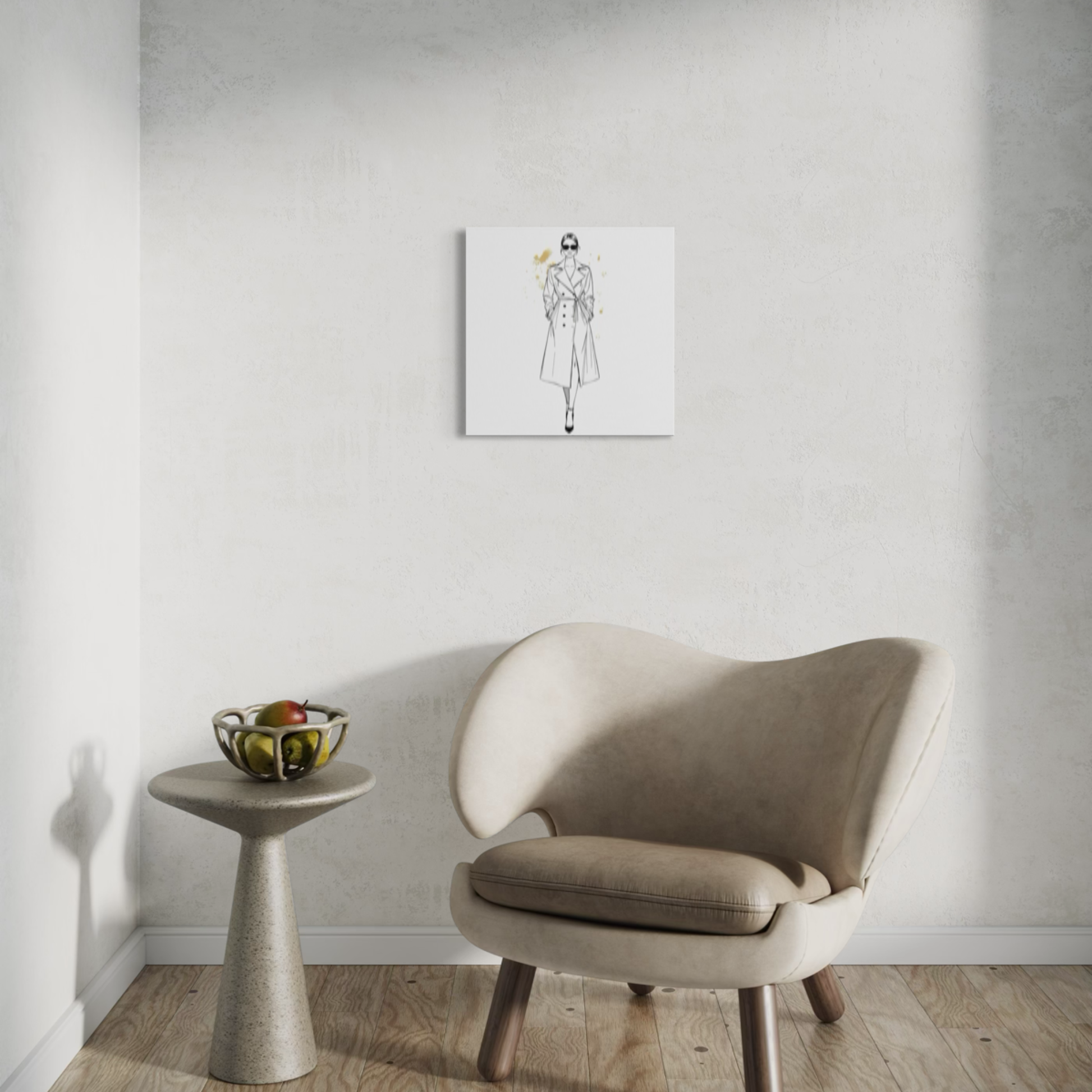 LunarHeartCo LINE STUDY III wall art canvas featuring abstract figure design, 16x16 inches, ready for wall display.