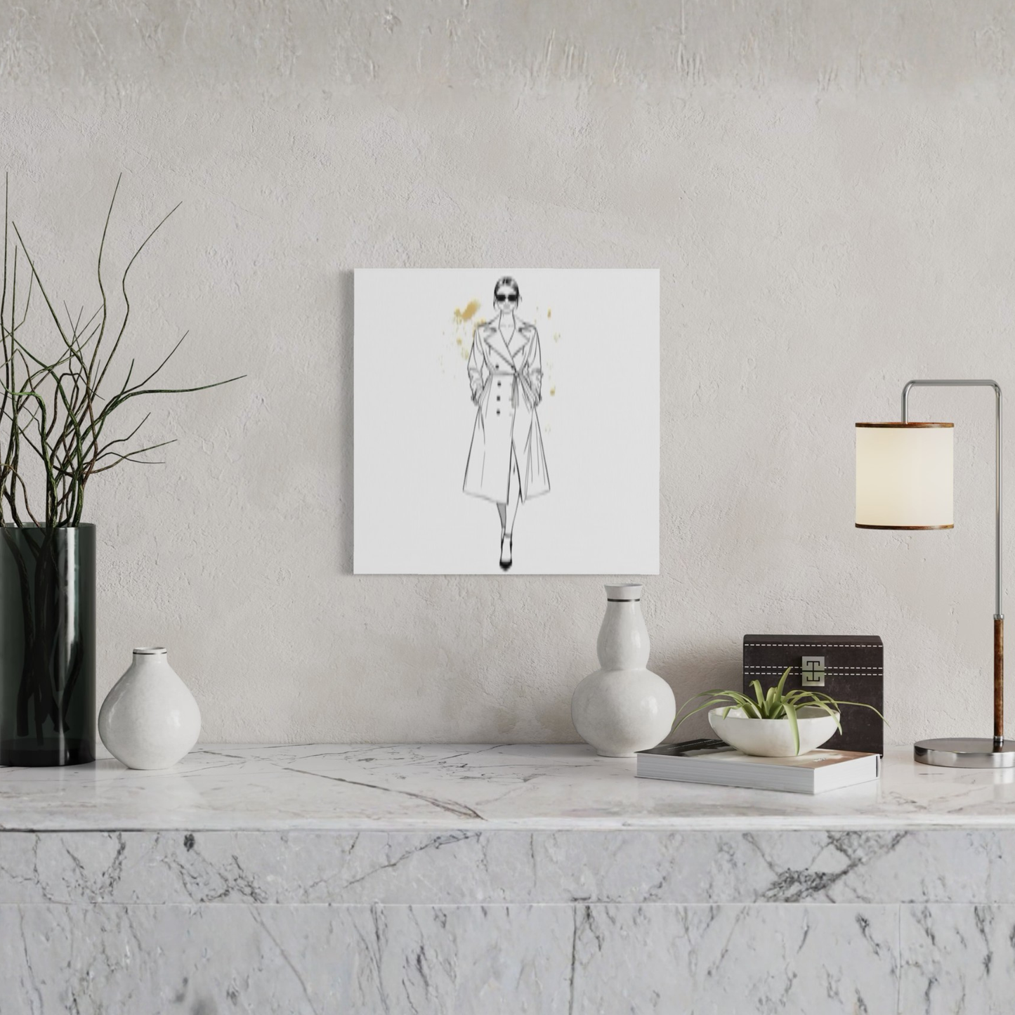 LunarHeartCo LINE STUDY III figure canvas wall art, 16x16 inches, featuring abstract line design on textured surface.
