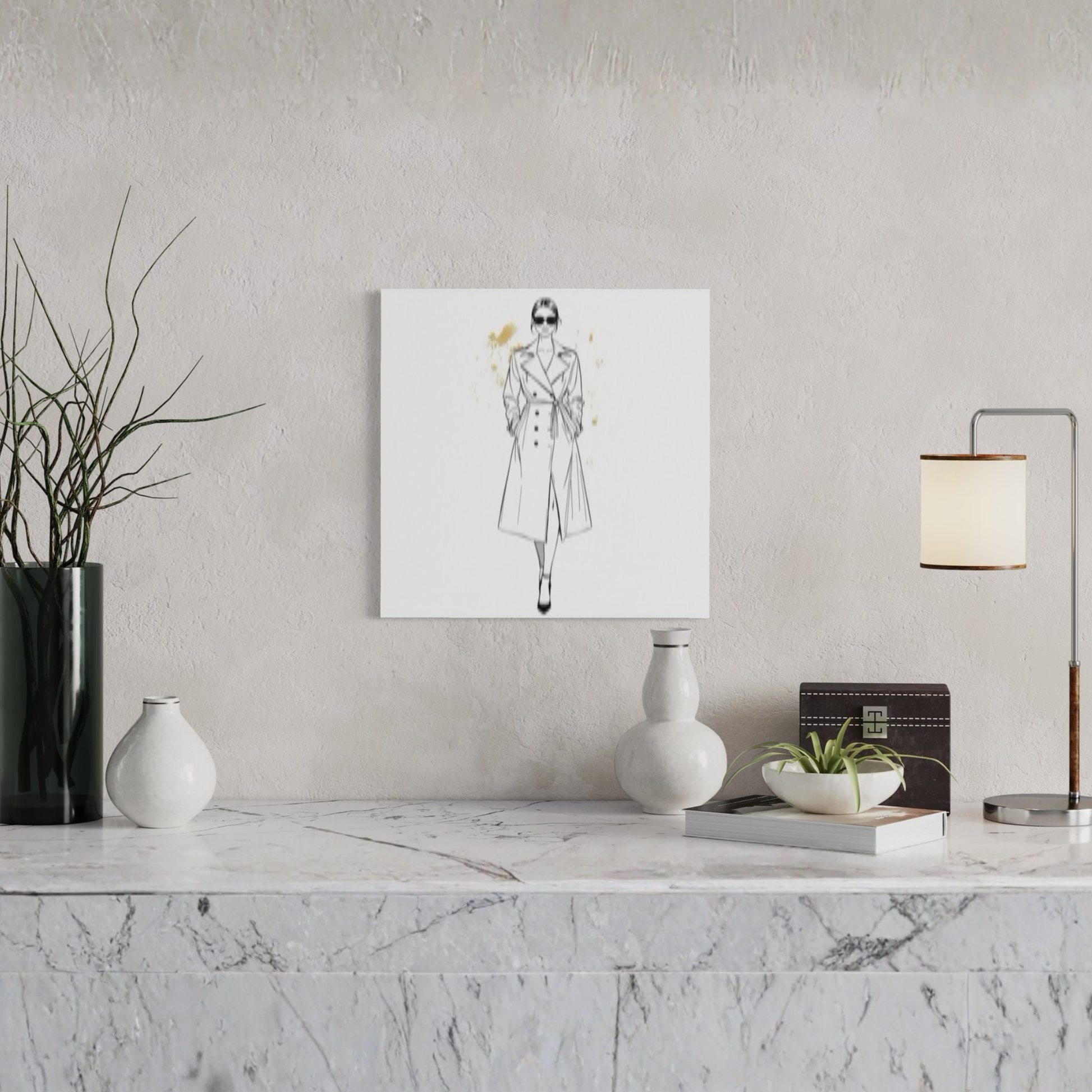 LunarHeartCo LINE STUDY III figure canvas wall art, 16x16 inches, featuring abstract line design on textured surface.