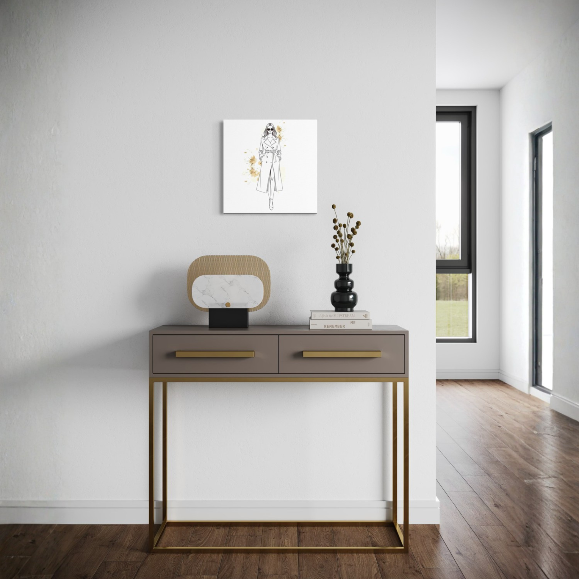 LunarHeartCo LINE STUDY II figure canvas wall art, 16x16 inches, featuring abstract line drawings on a neutral background.