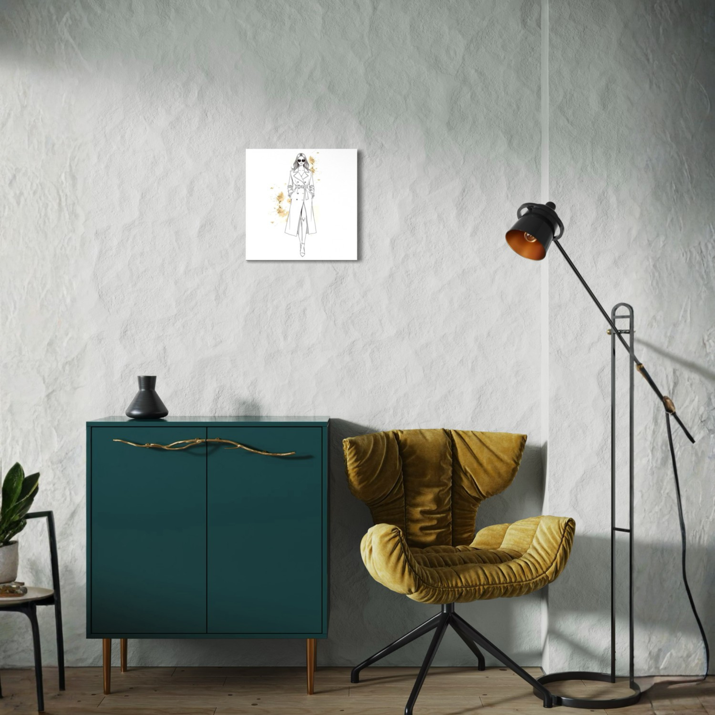 LunarHeartCo LINE STUDY II figure canvas wall art, 16x16 inches, featuring abstract line drawing on textured canvas.