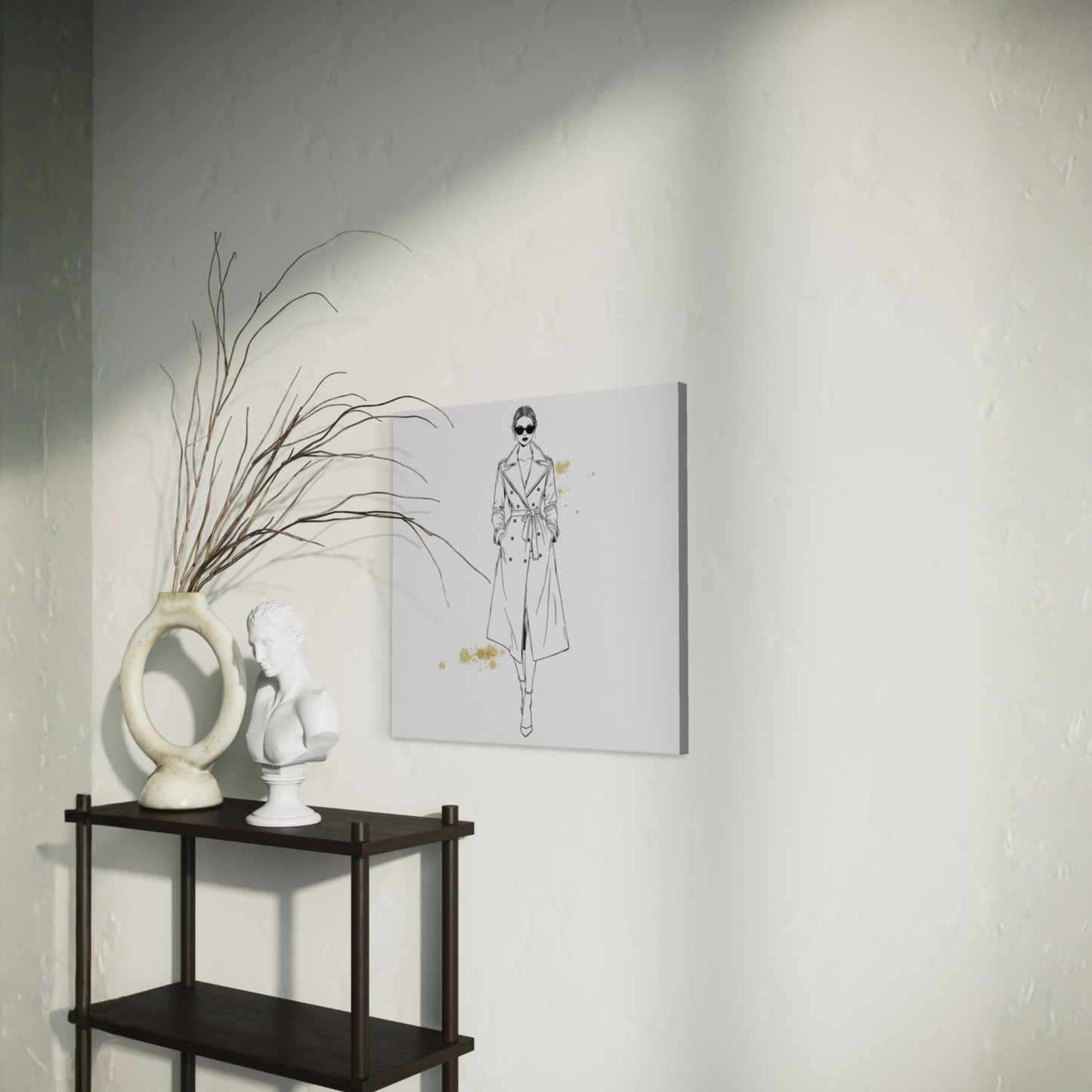 LunarHeartCo LINE STUDY IV figure canvas wall art, 16x16 inches, featuring abstract geometric design on a textured surface.
