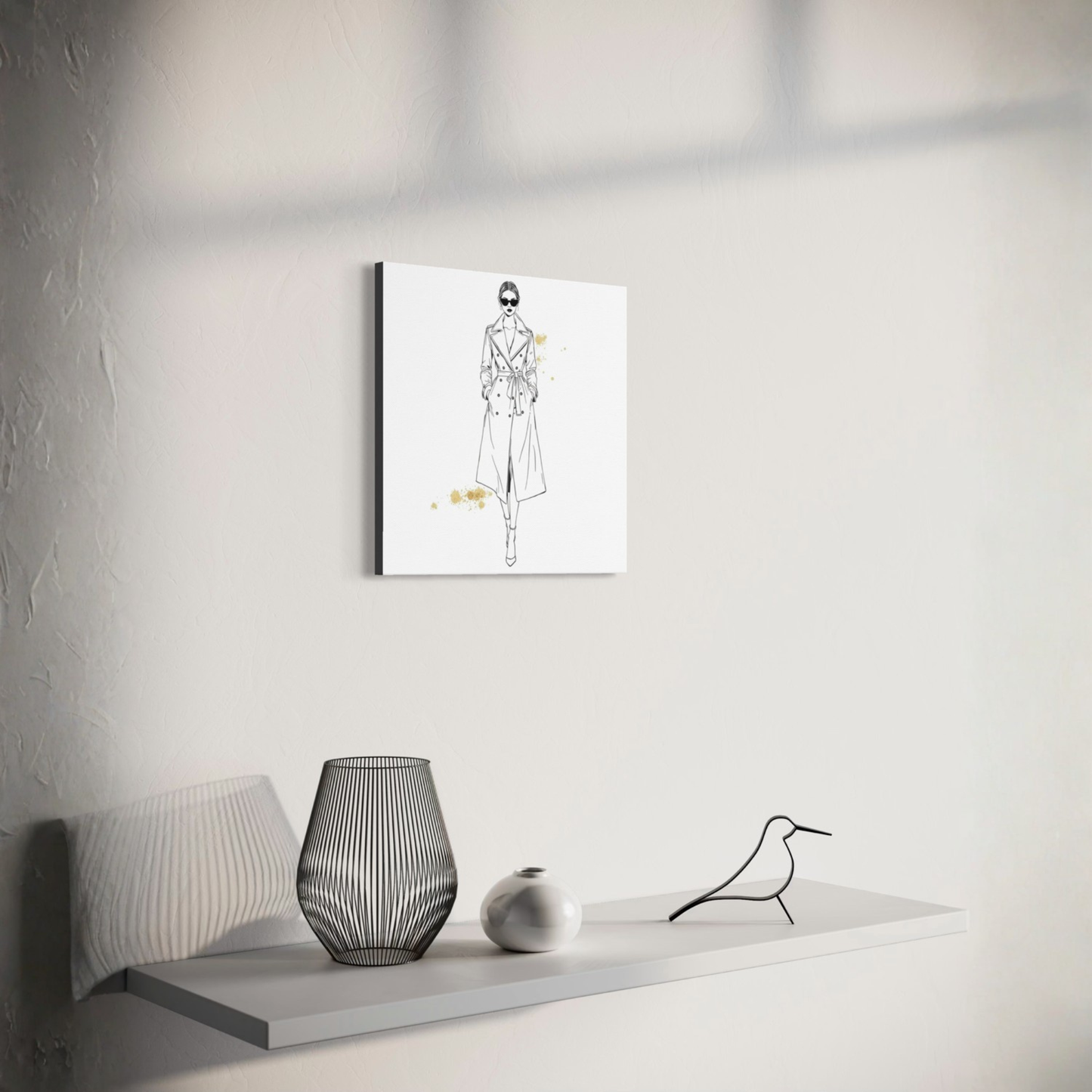 LunarHeartCo LINE STUDY IV figure canvas wall art, 16x16 inches, featuring abstract line design on textured surface.