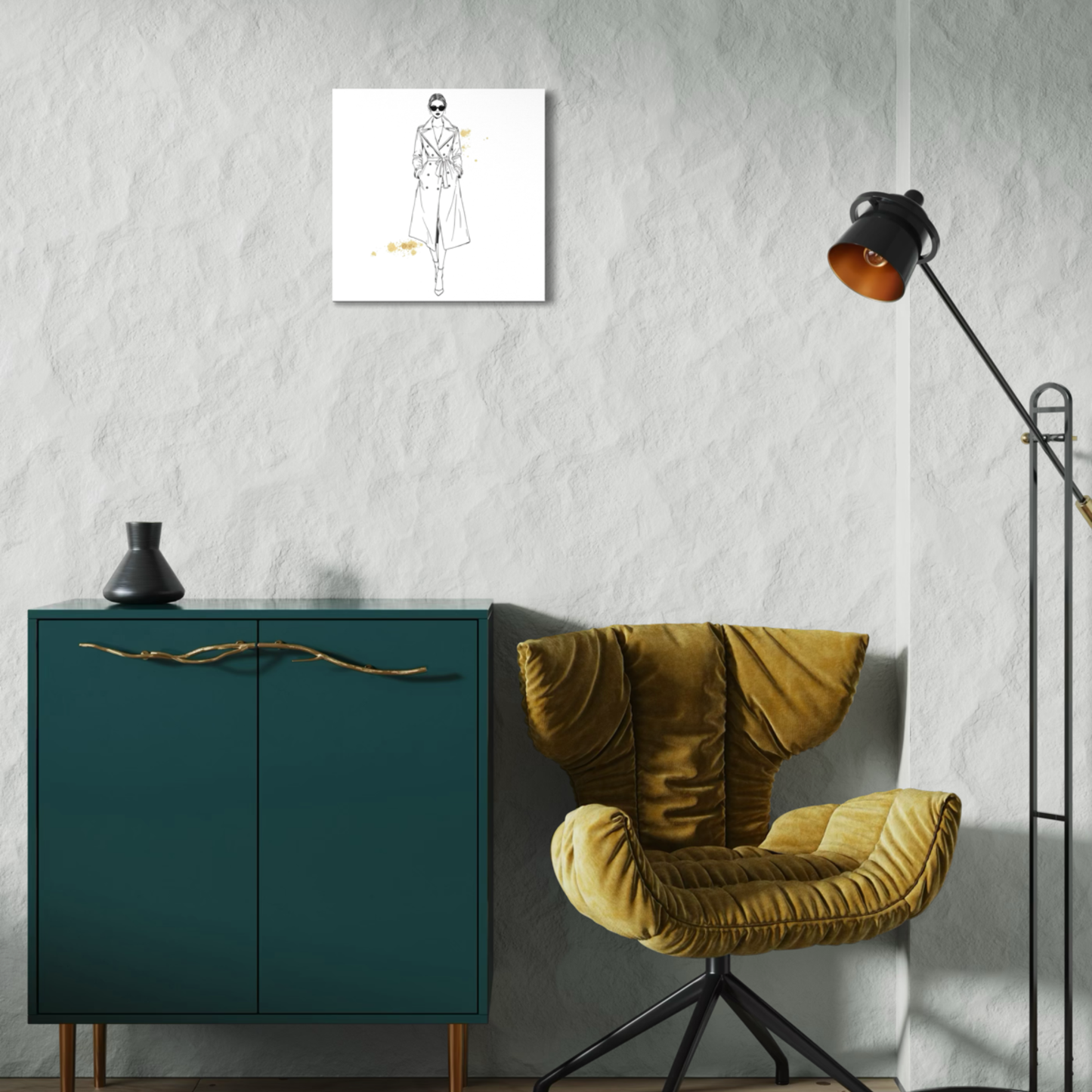 LunarHeartCo LINE STUDY IV figure canvas wall art, 16x16 inches, featuring abstract line design on stretched canvas.
