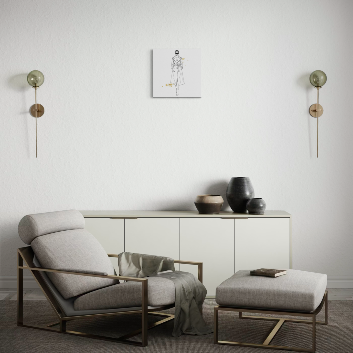 LunarHeartCo LINE STUDY IV figure canvas wall art, 16x16 inches, featuring a detailed artistic design for modern home decor.