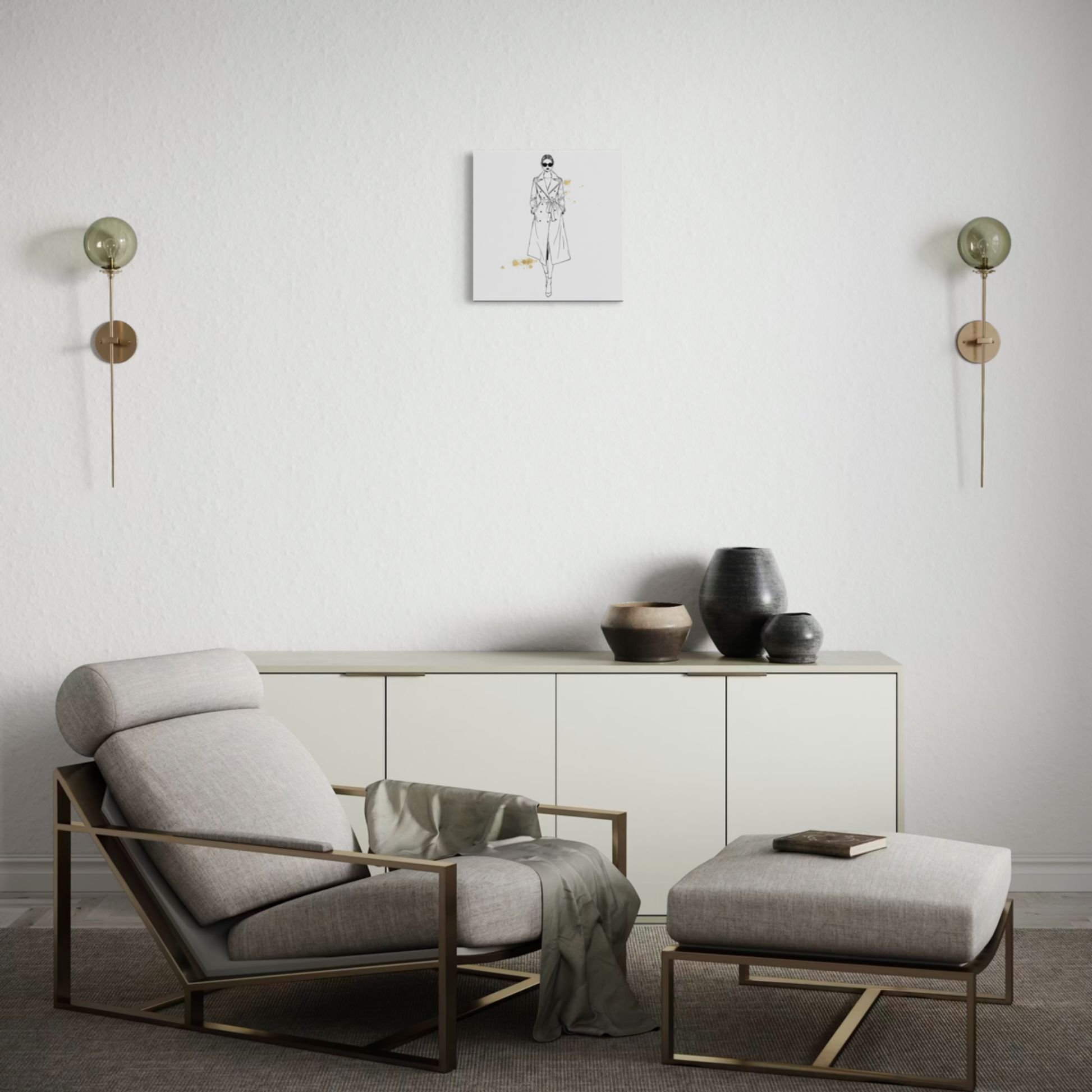 LunarHeartCo LINE STUDY IV figure canvas wall art, 16x16 inches, featuring a detailed artistic design for modern home decor.