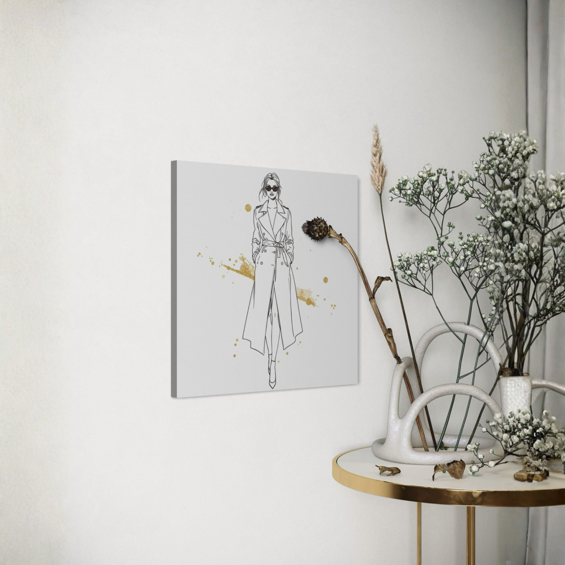 LunarHeartCo LINE STUDY I figure canvas wall art, 16x16 inches, featuring abstract line design on a neutral background.