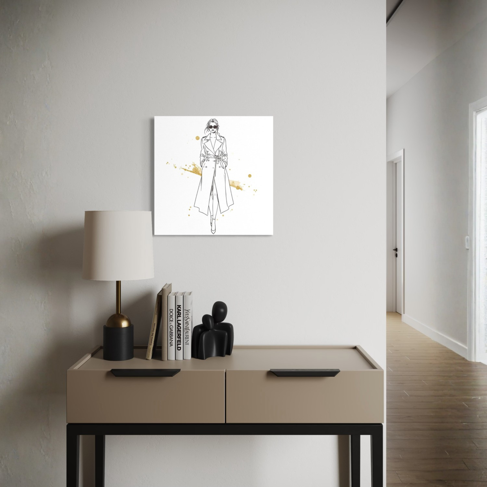 LunarHeartCo LINE STUDY I figure canvas wall art, 16x16 inches, featuring abstract line art on a neutral background.