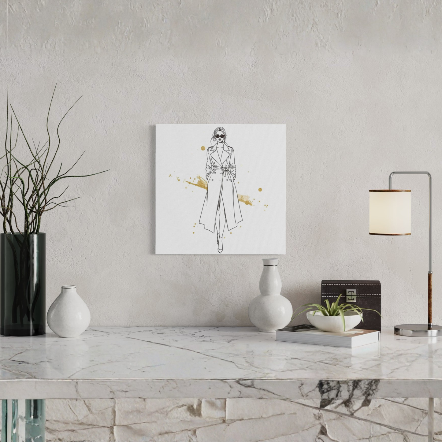 LunarHeartCo LINE STUDY I figure canvas wall art, 16x16 inches, featuring abstract line drawing on textured surface.