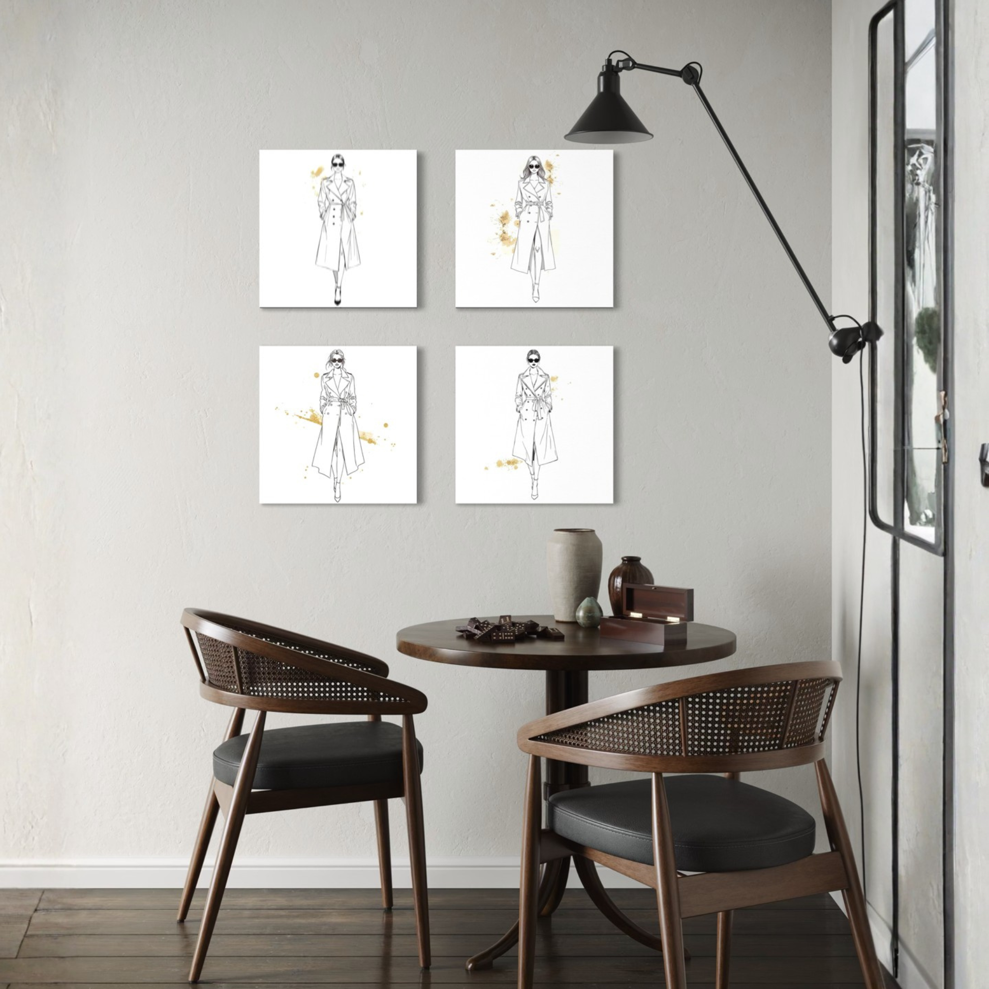 LunarHeartCo LINE STUDY IV figure canvas wall art, 16x16 inches, featuring abstract line design on a neutral background.