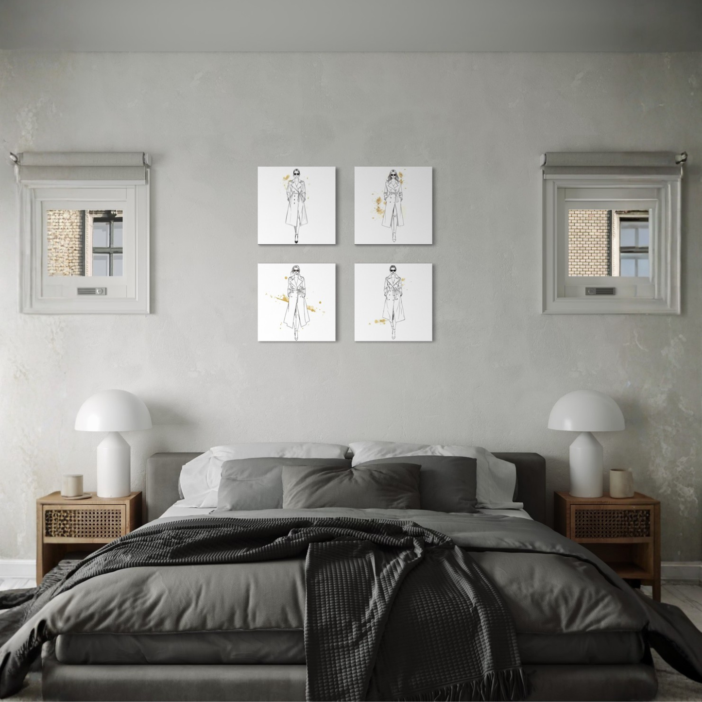 LunarHeartCo LINE STUDY III figure canvas wall art, 16x16 inches, featuring abstract line design on a neutral background.